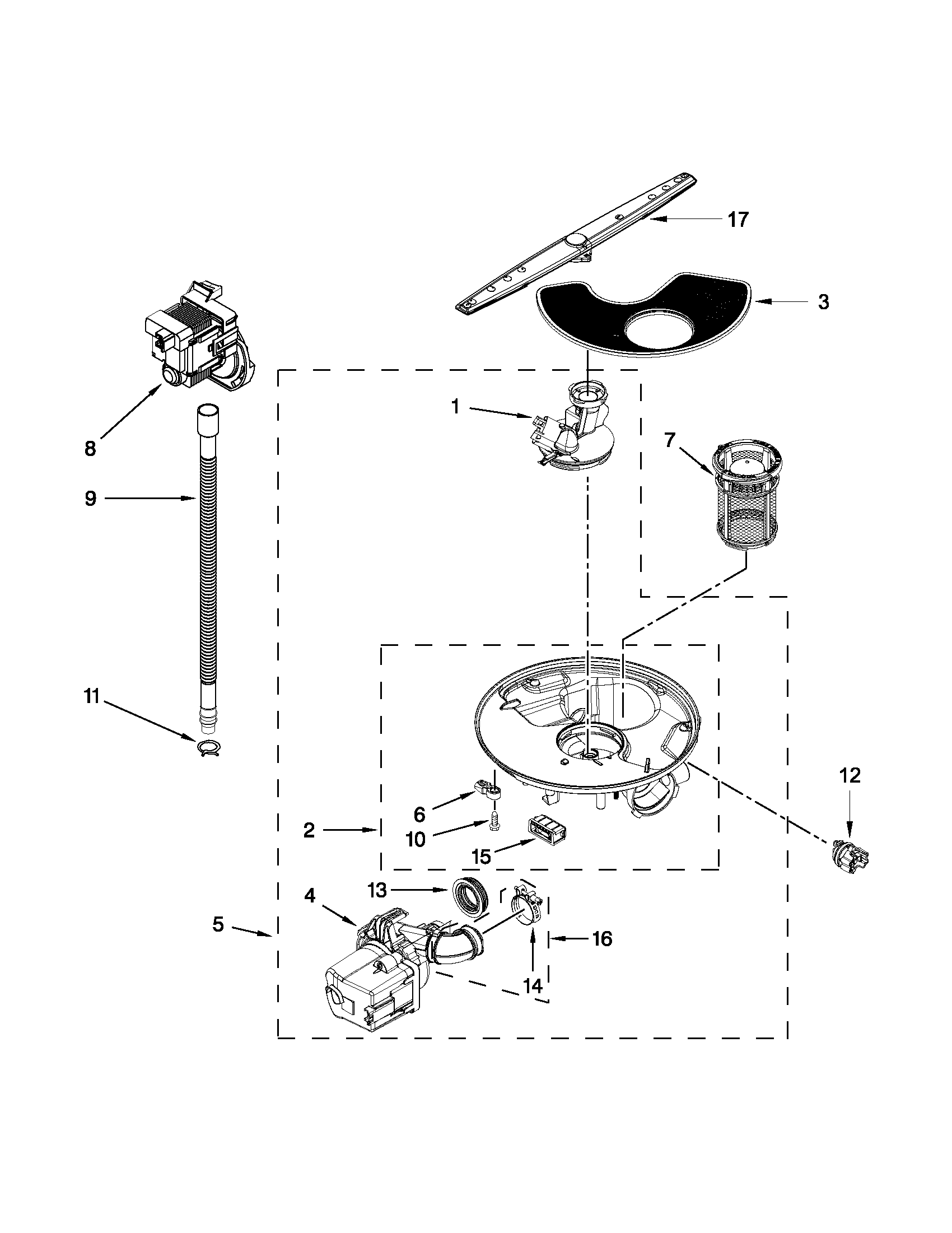 Pump, washarm and motor parts