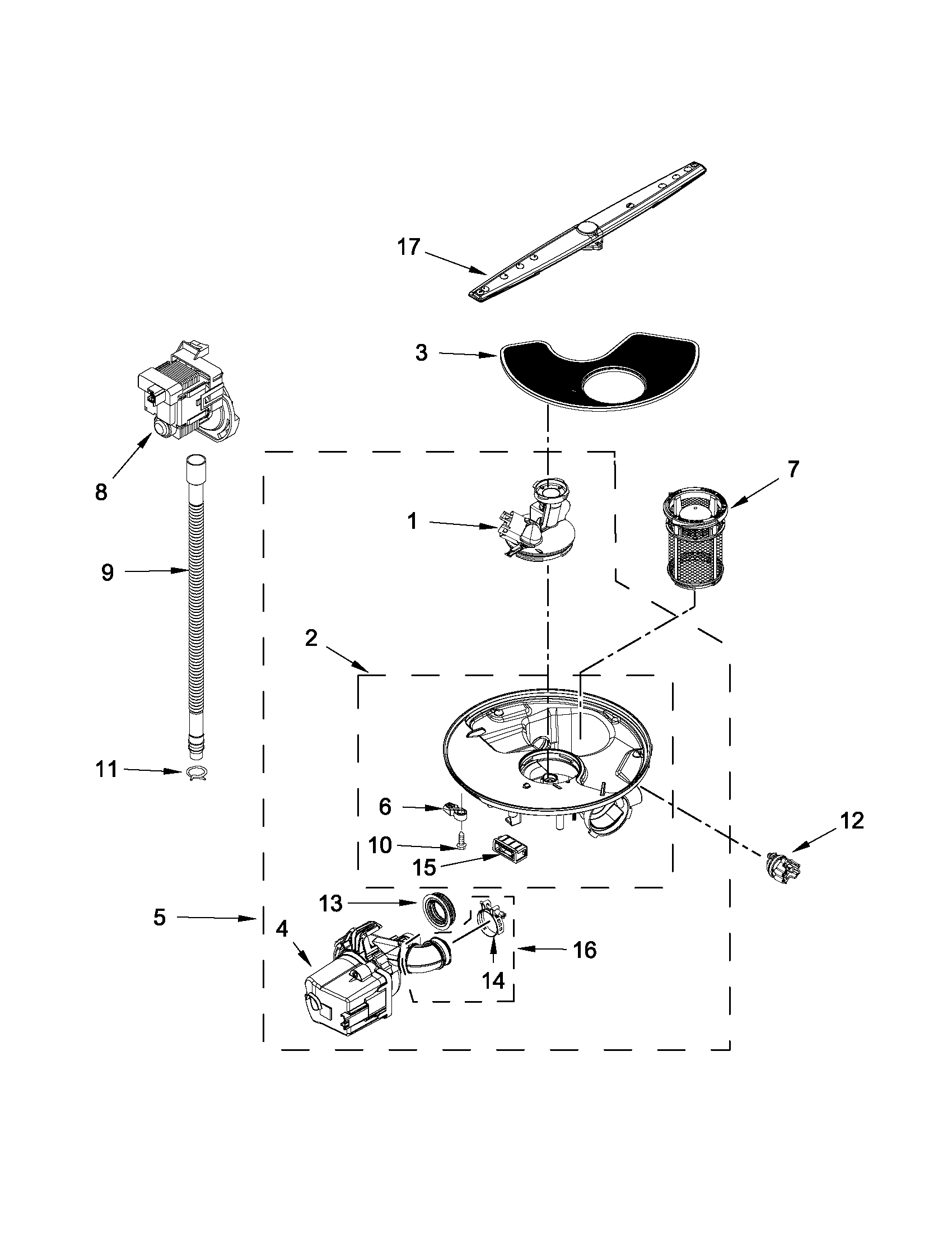 Pump, washarm and motor parts