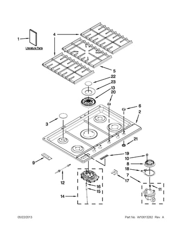 Cooktop, burner and grate parts