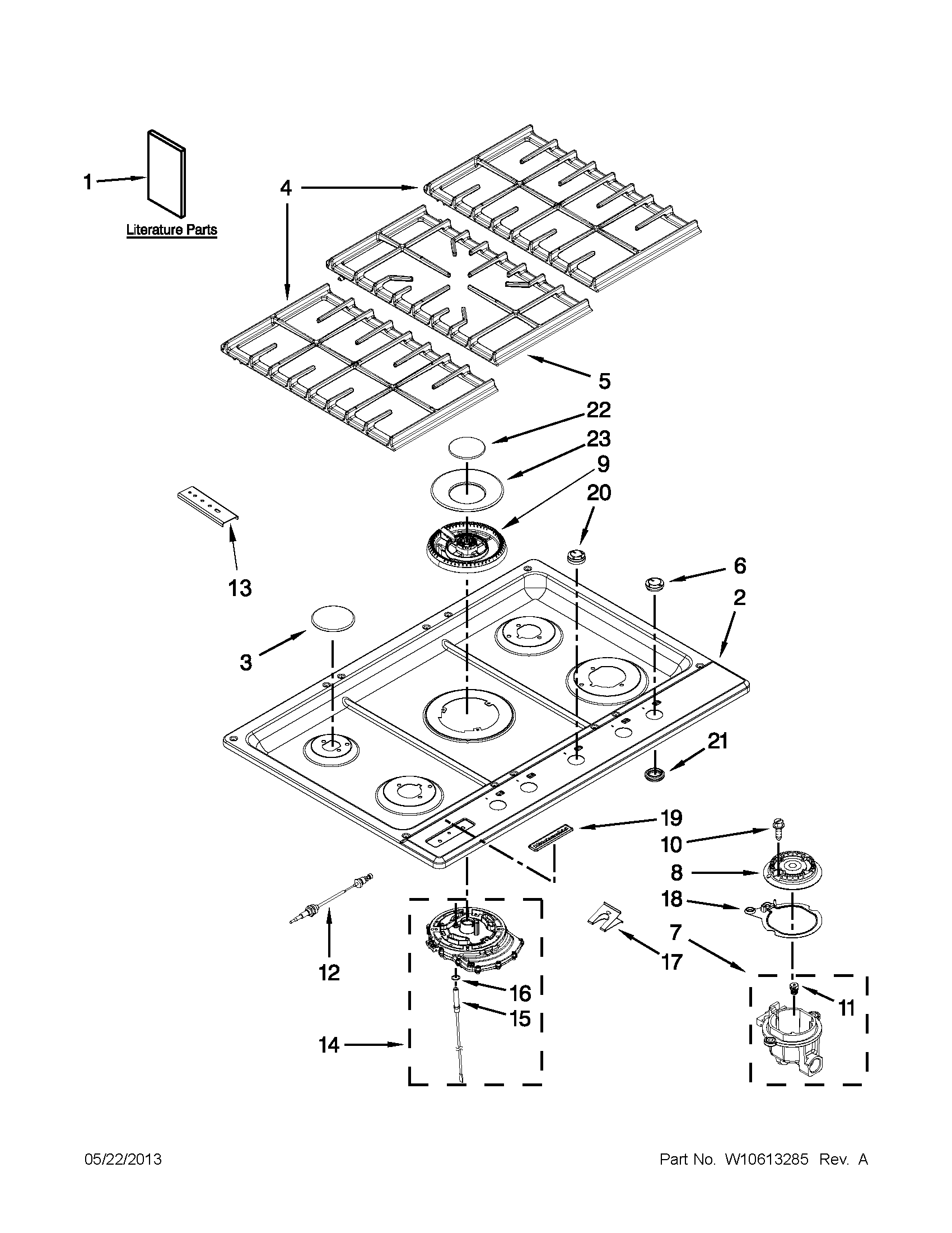 Cooktop, burner and grate parts