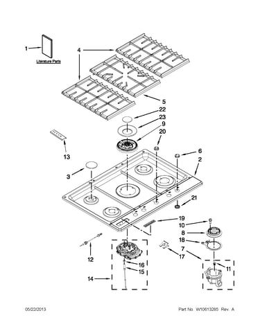 Cooktop, burner and grate parts