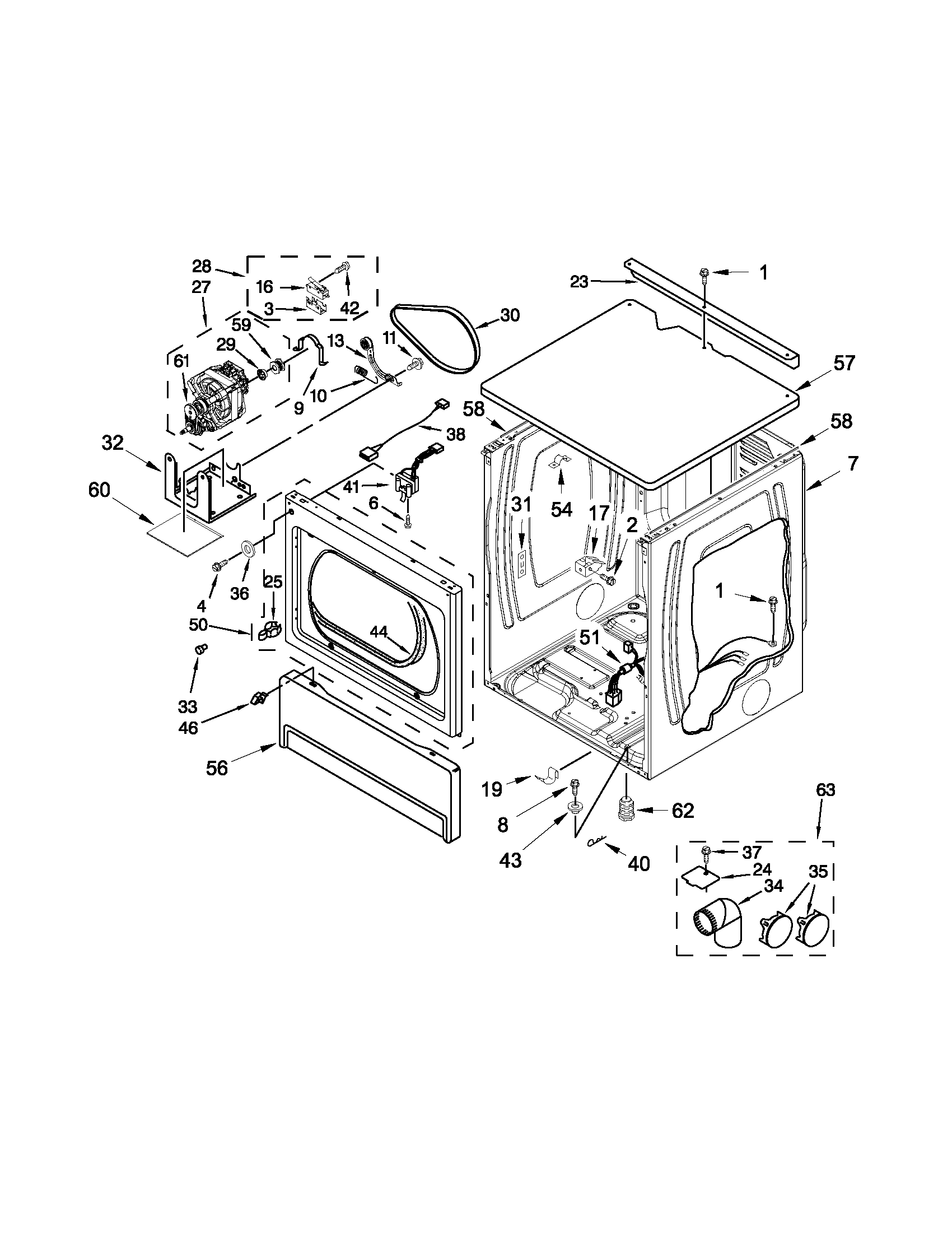 Upper cabinet and front panel parts