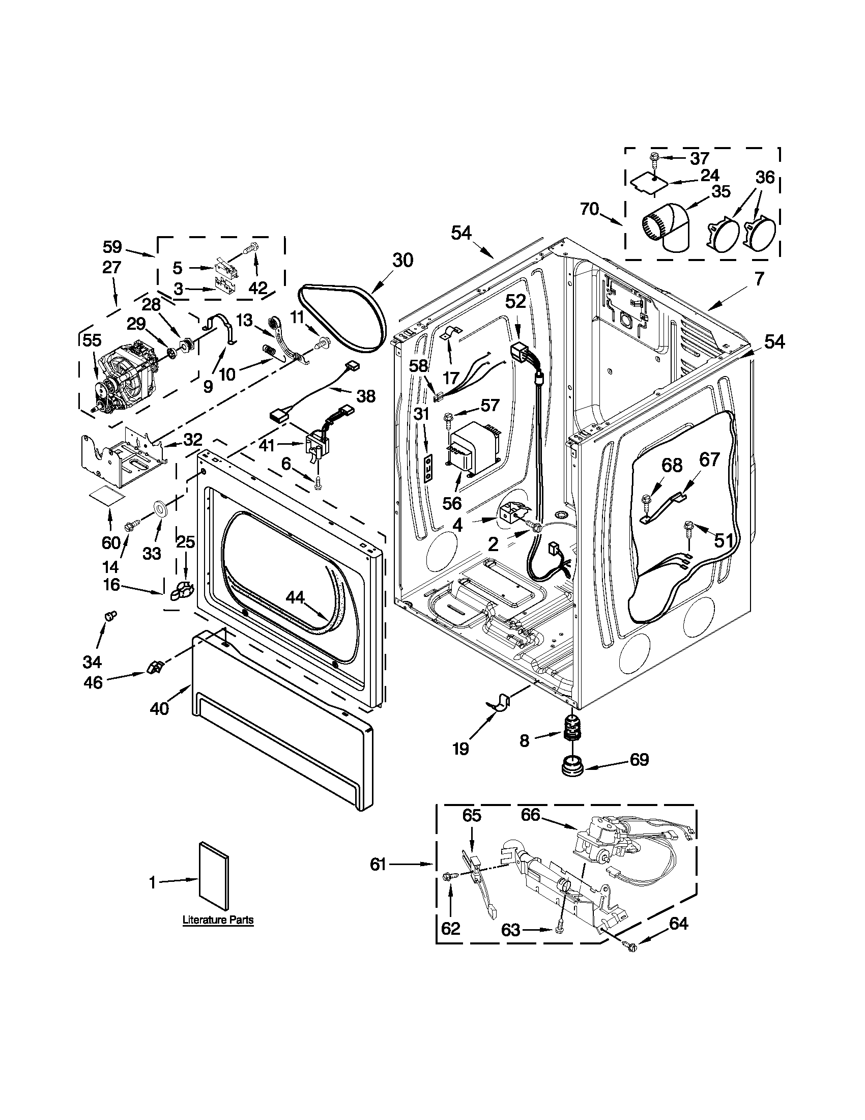 Lower cabinet and front panel parts