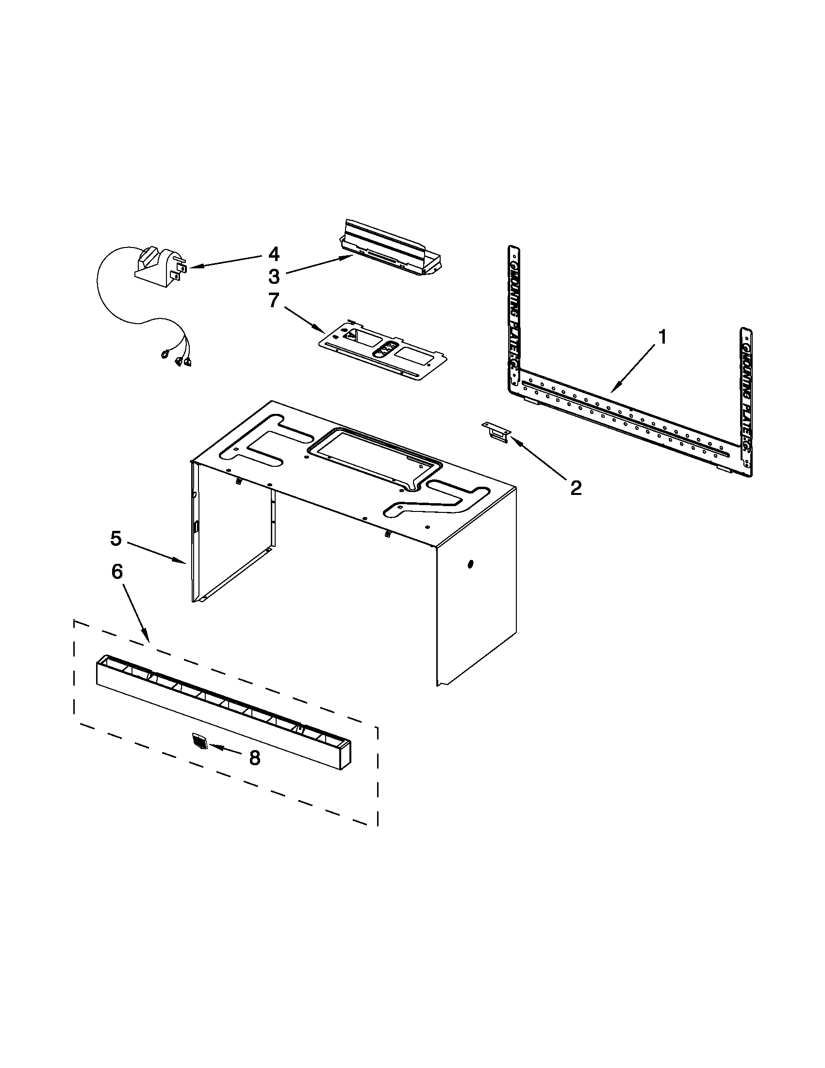 Cabinet and installation parts