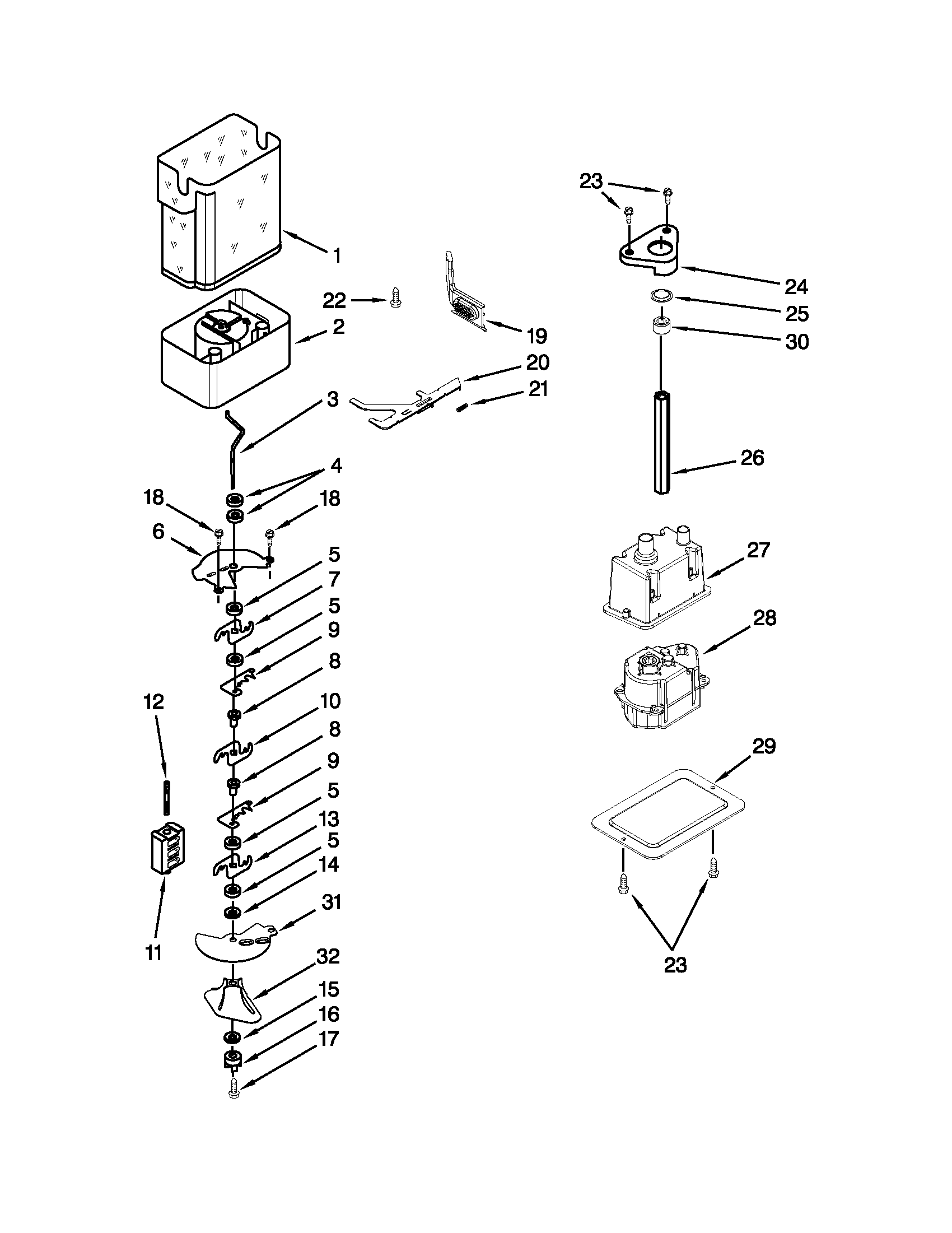 Motor and ice container parts