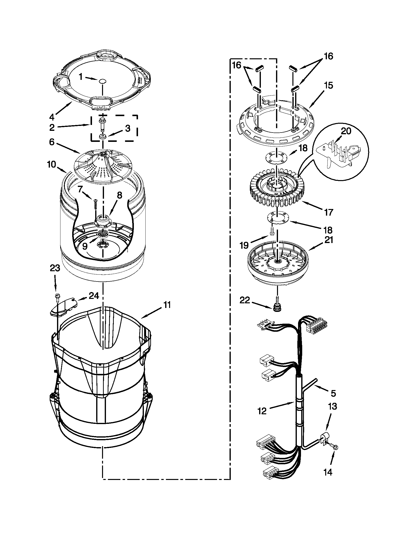 Motor, basket and tub parts