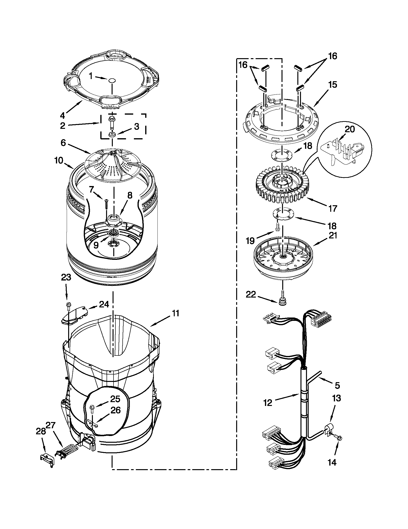 Motor, basket and tub parts