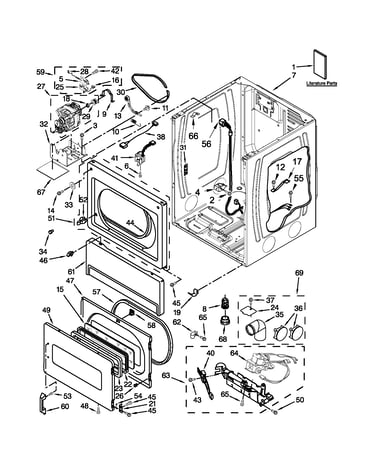 Lower cabinet and front panel parts