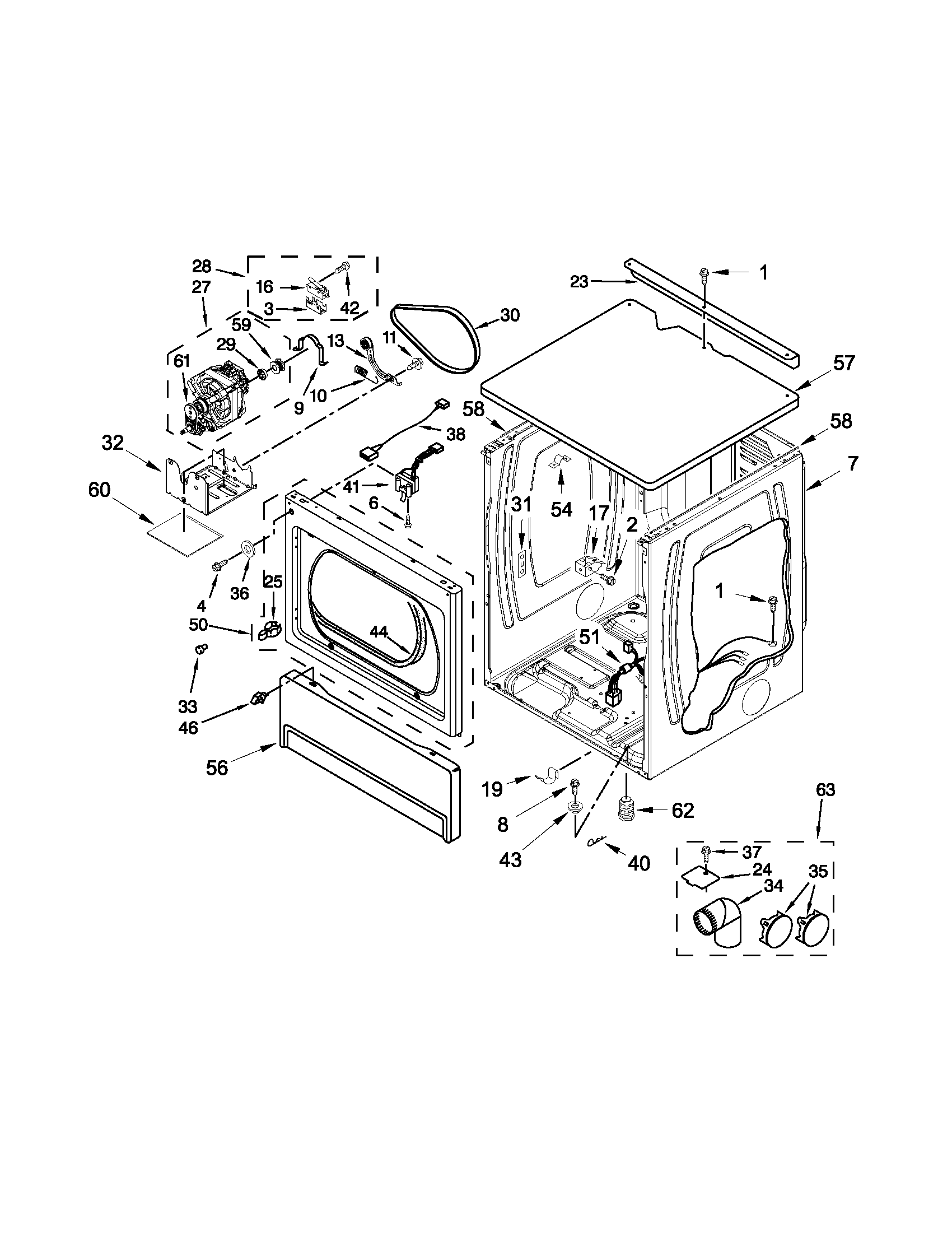Upper cabinet and front panel parts