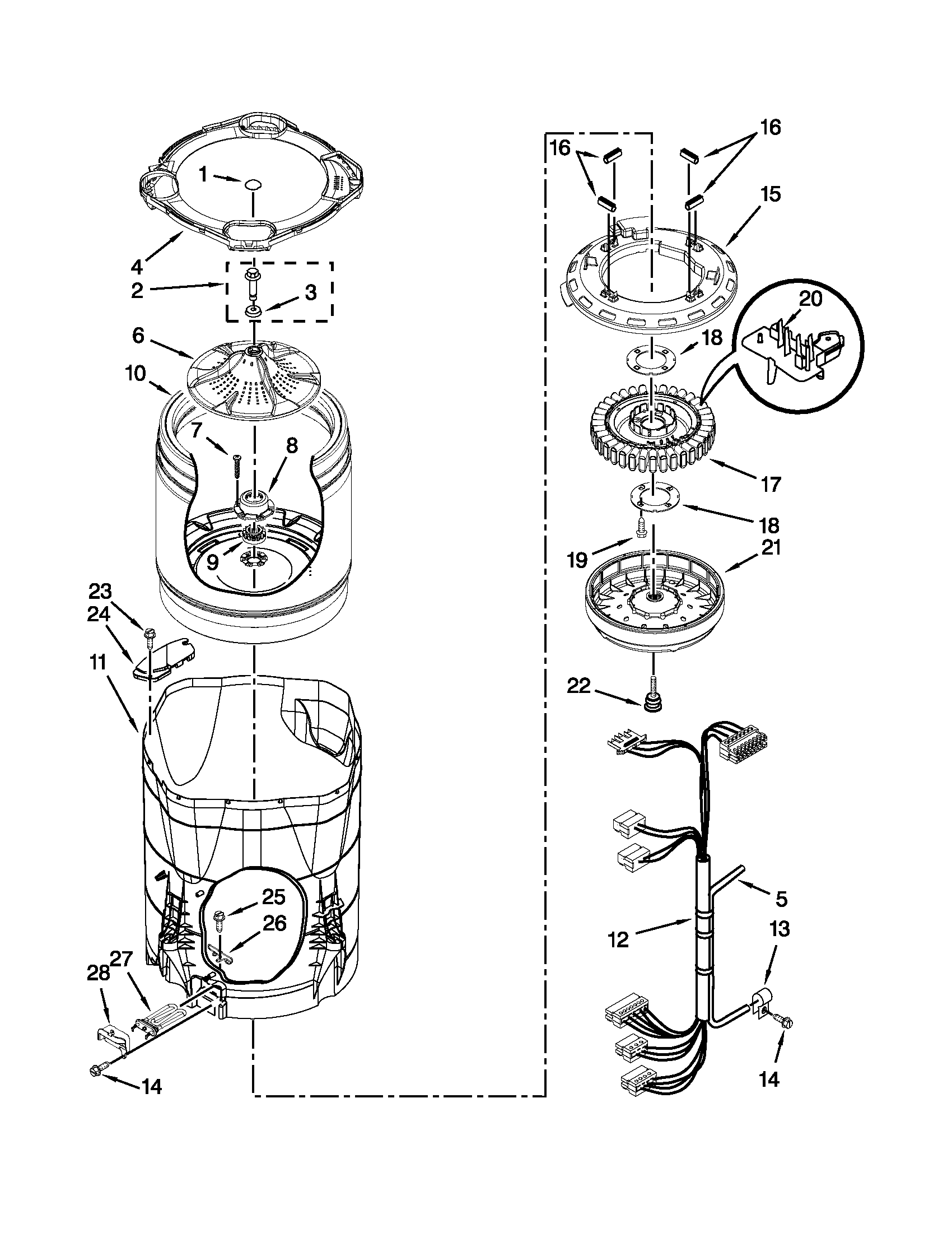 Motor, basket and tub parts