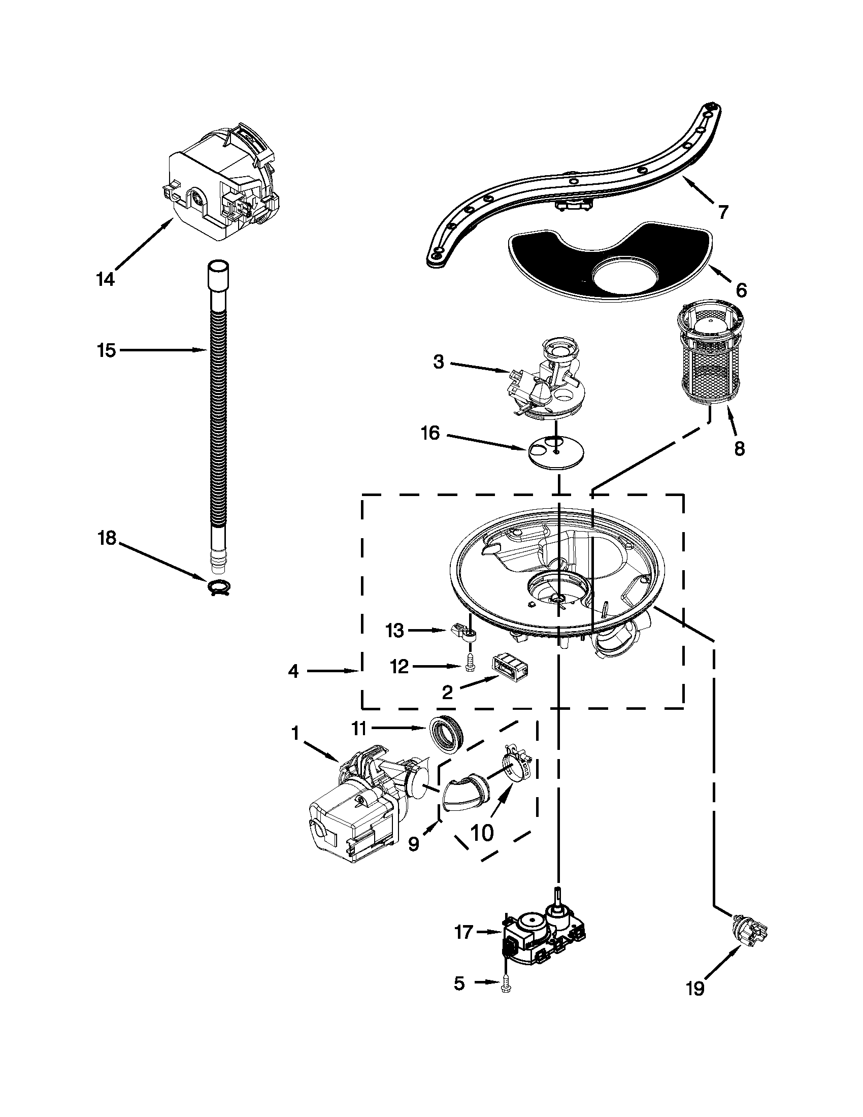 Pump, washarm and motor parts