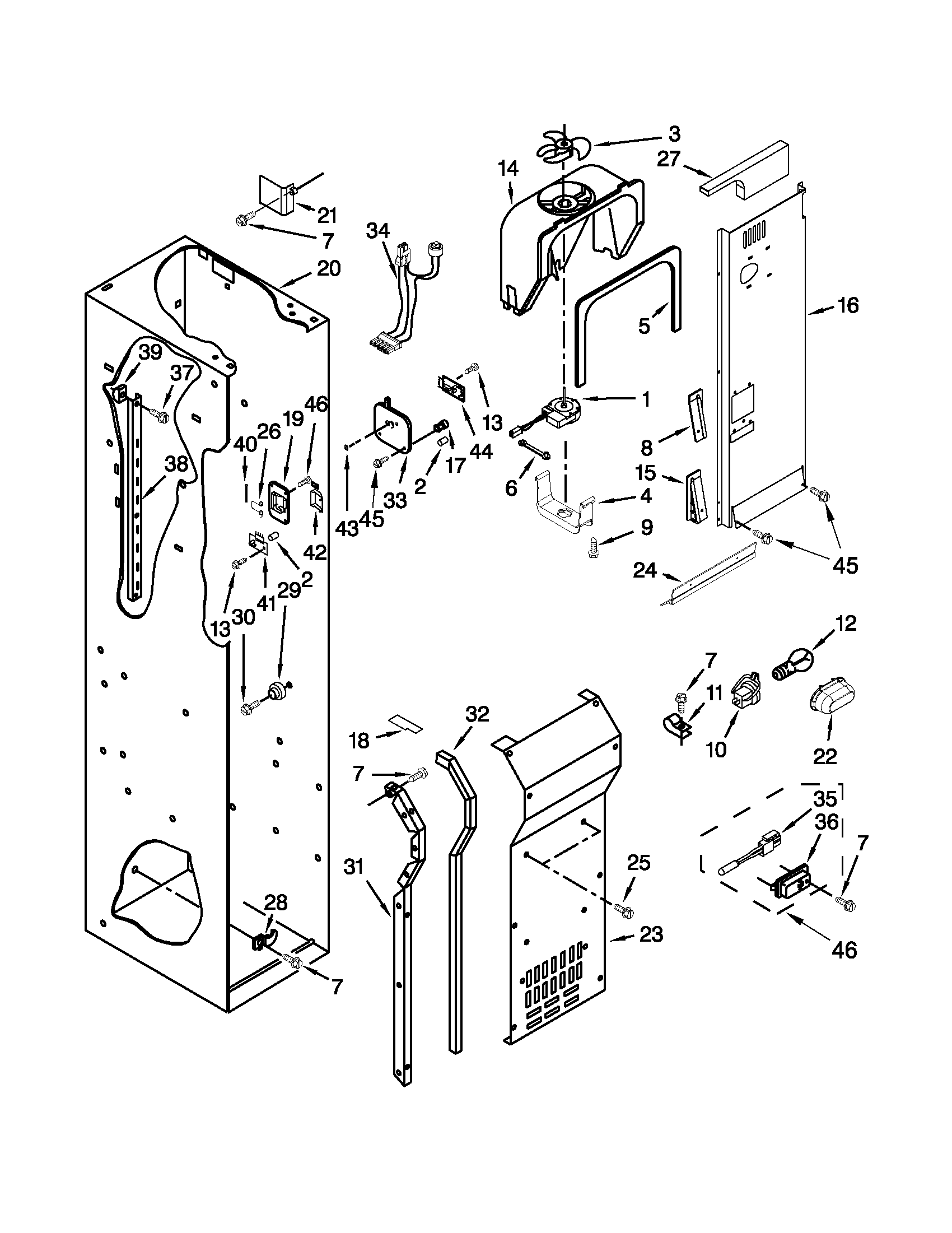 Freezer liner and air flow parts