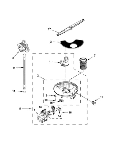 Pump, washarm and motor parts