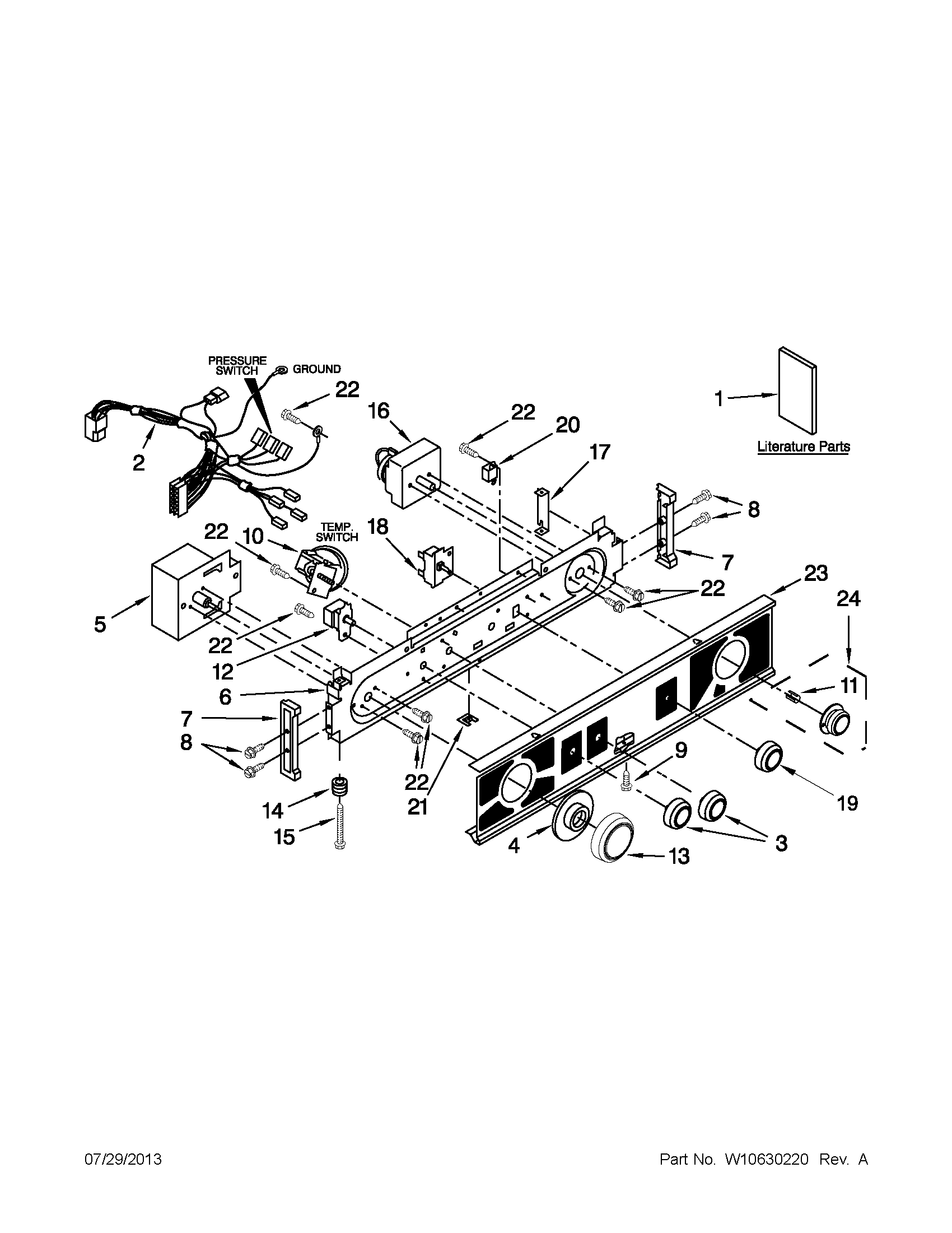 Washer/dryer control panel parts