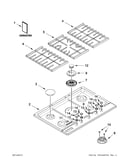 Cooktop, burner and grate parts