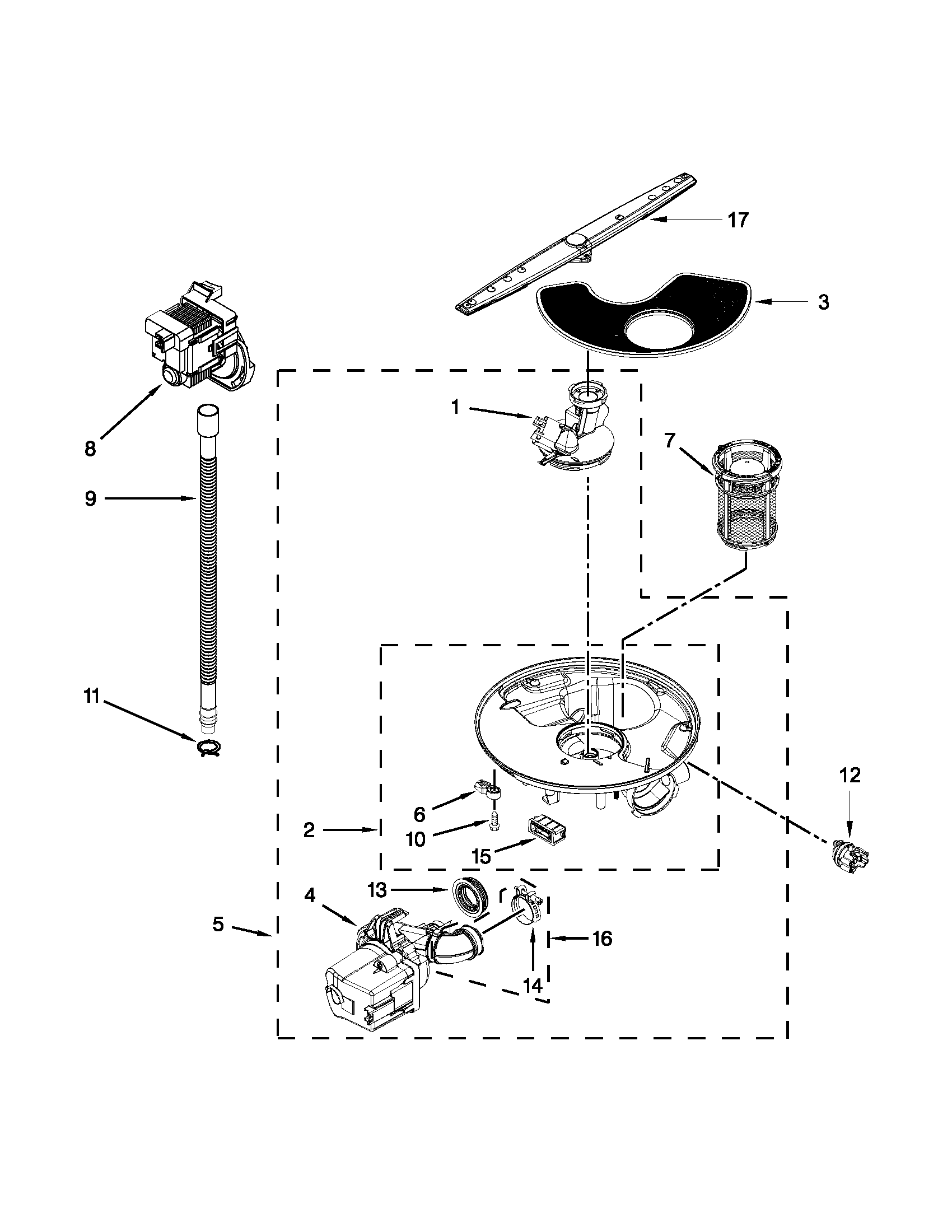 Pump, washarm and motor parts