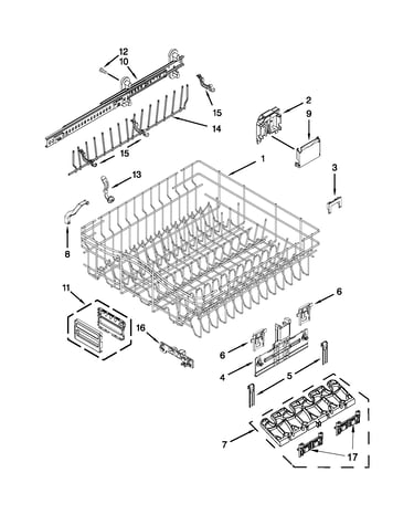 Upper rack and track parts