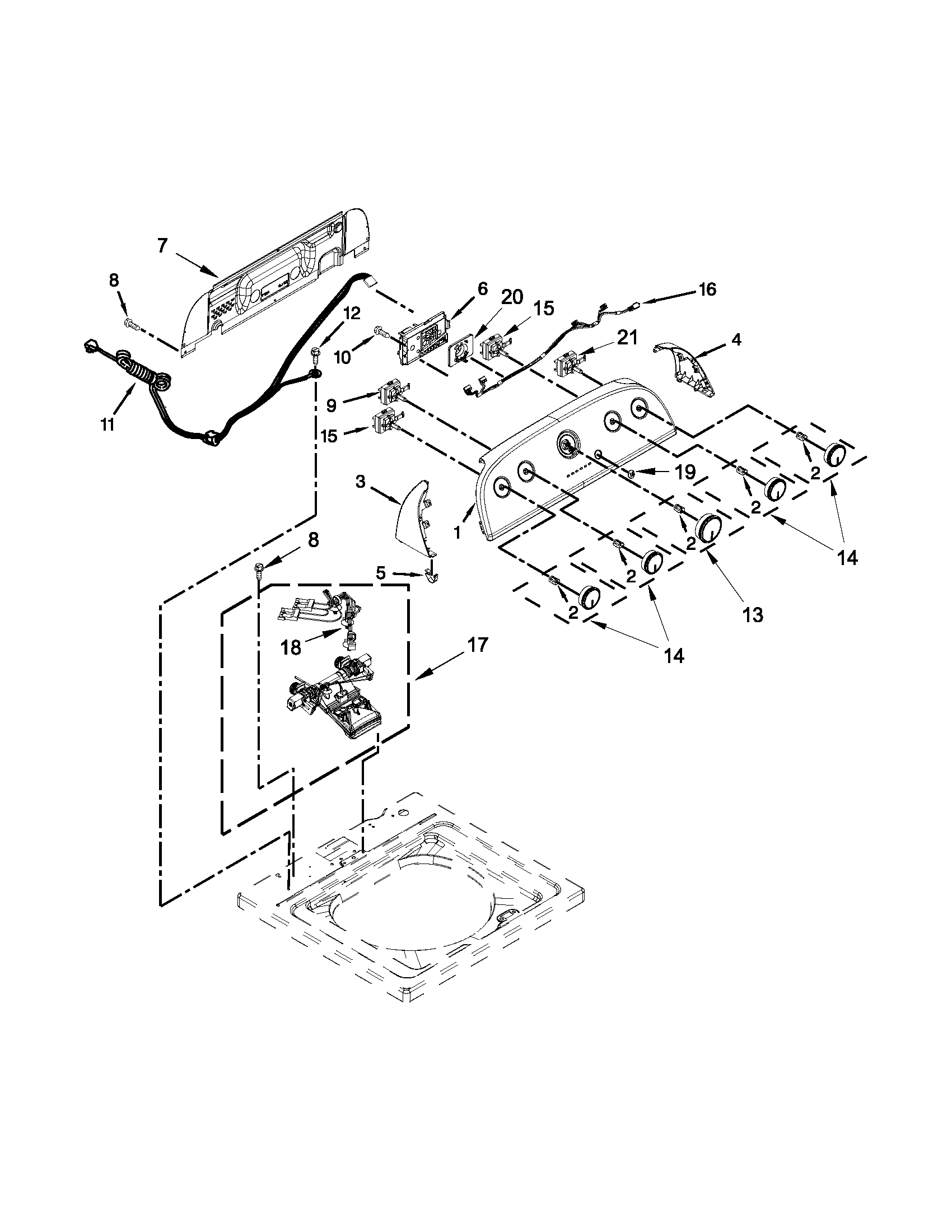 Controls and water inlet parts