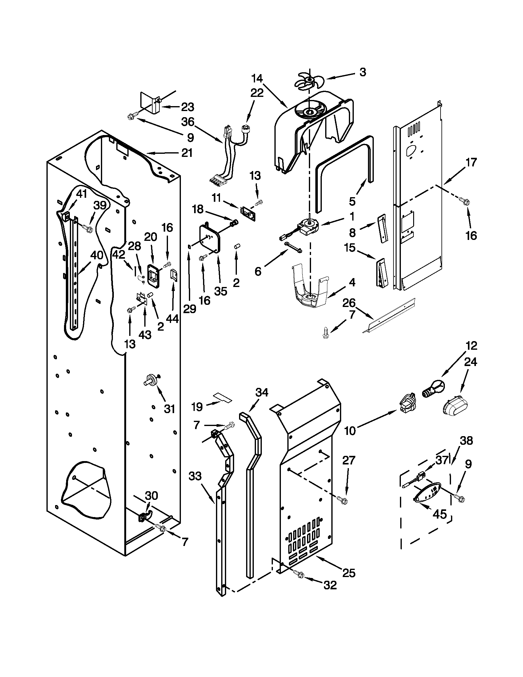Freezer liner and air flow parts