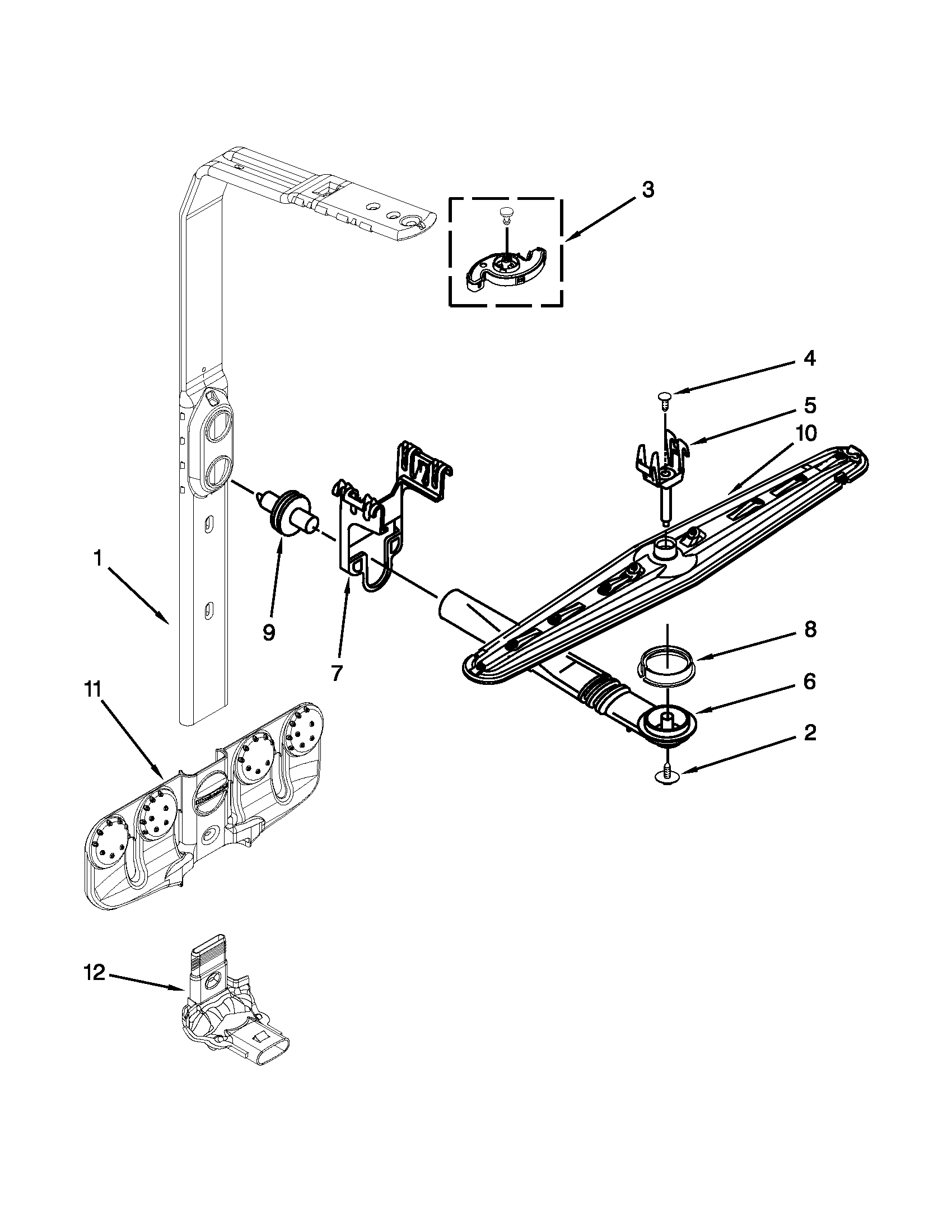 Upper wash and rinse parts