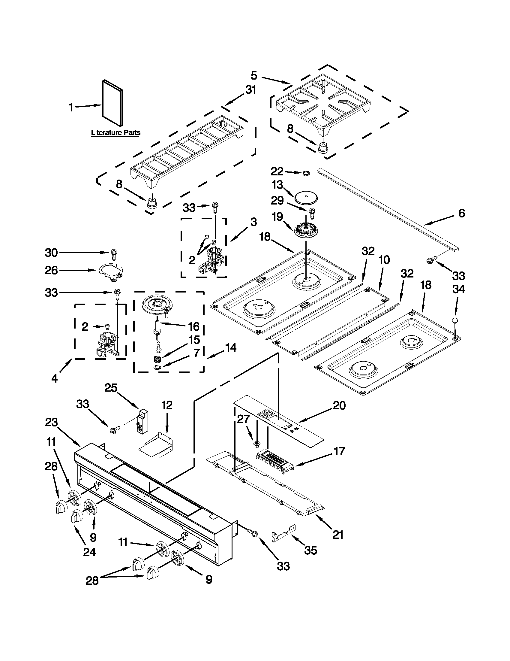 Cooktop, burner and grate parts