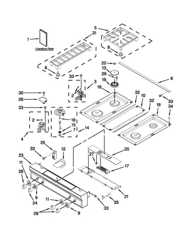 Cooktop, burner and grate parts