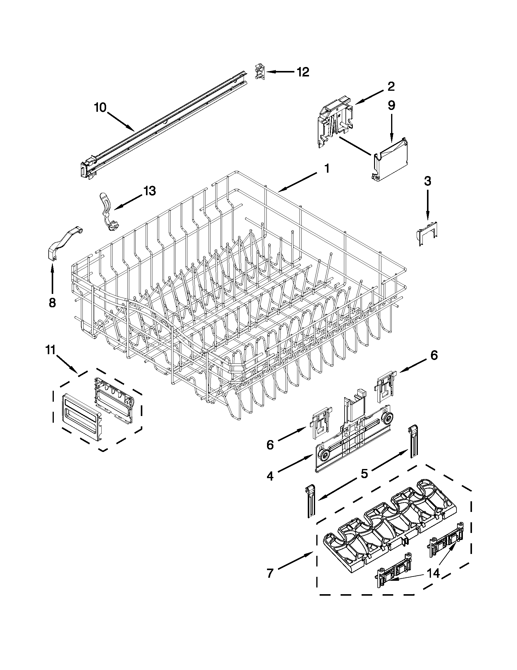 Upper rack and track parts