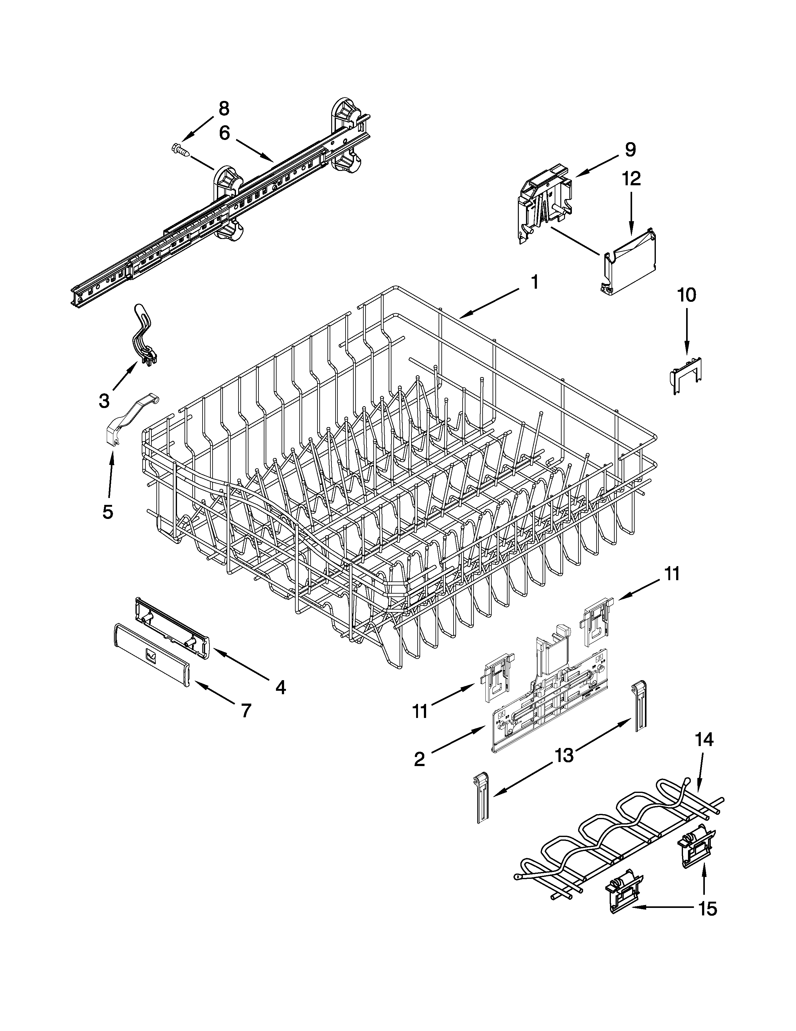 Upper rack and track parts
