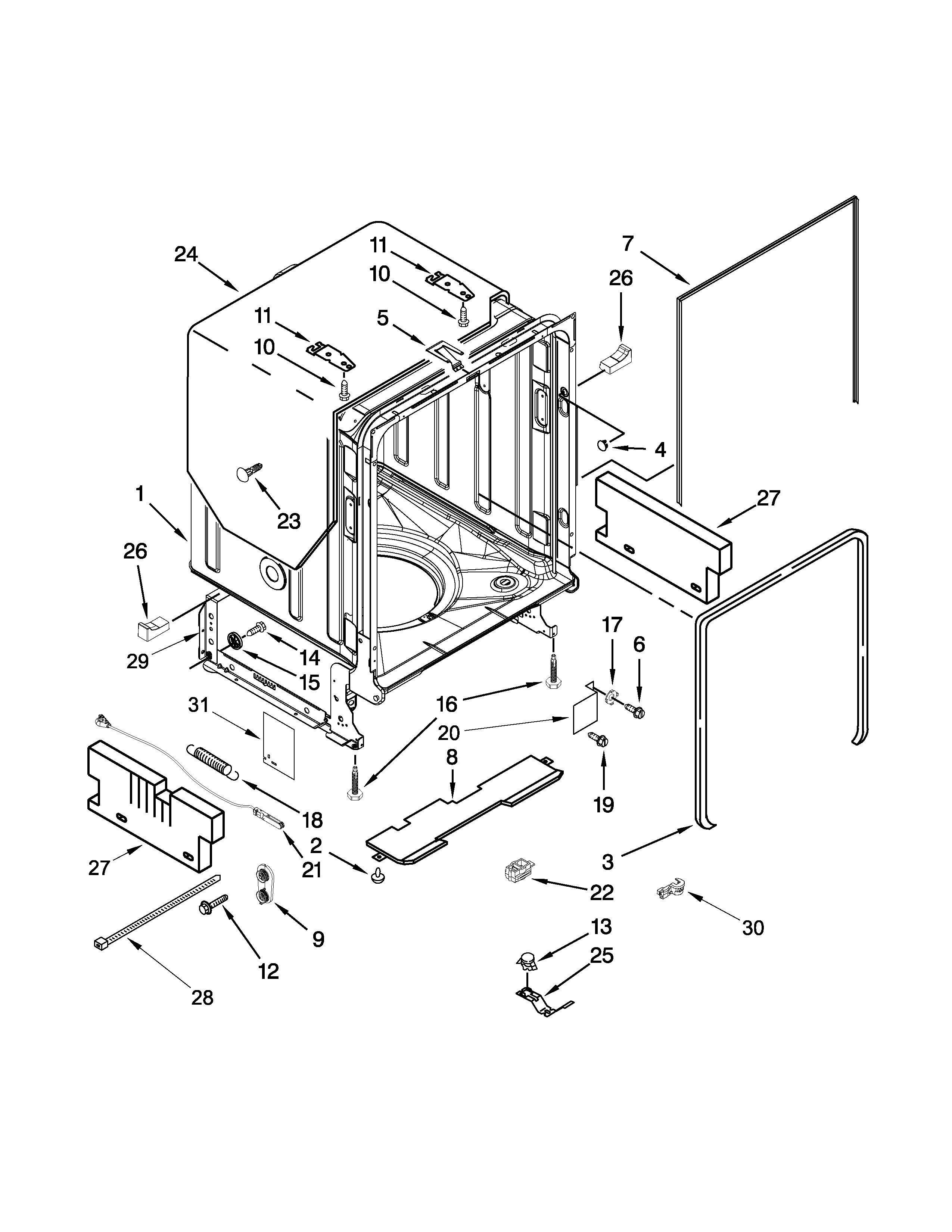 Tub and frame parts