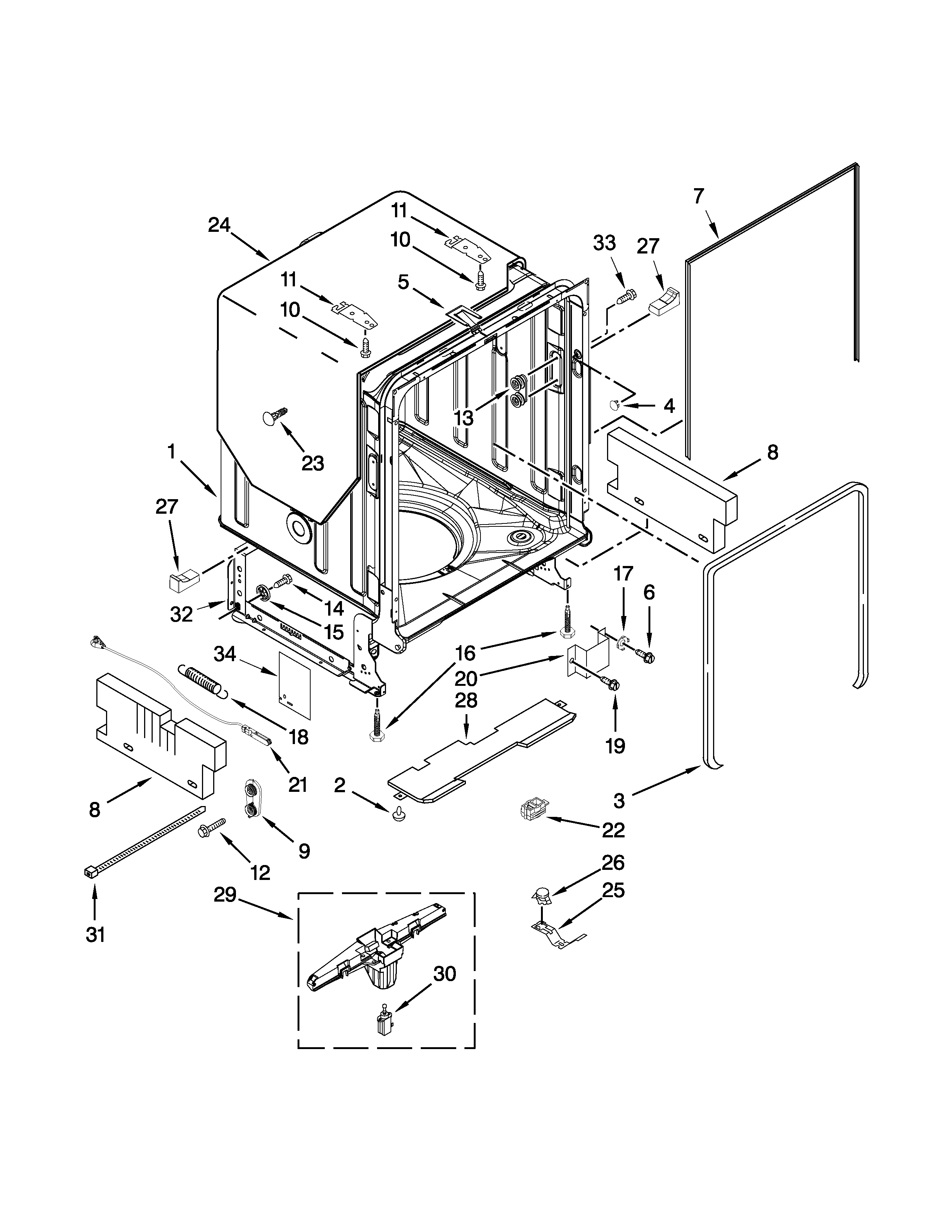 Tub and frame parts