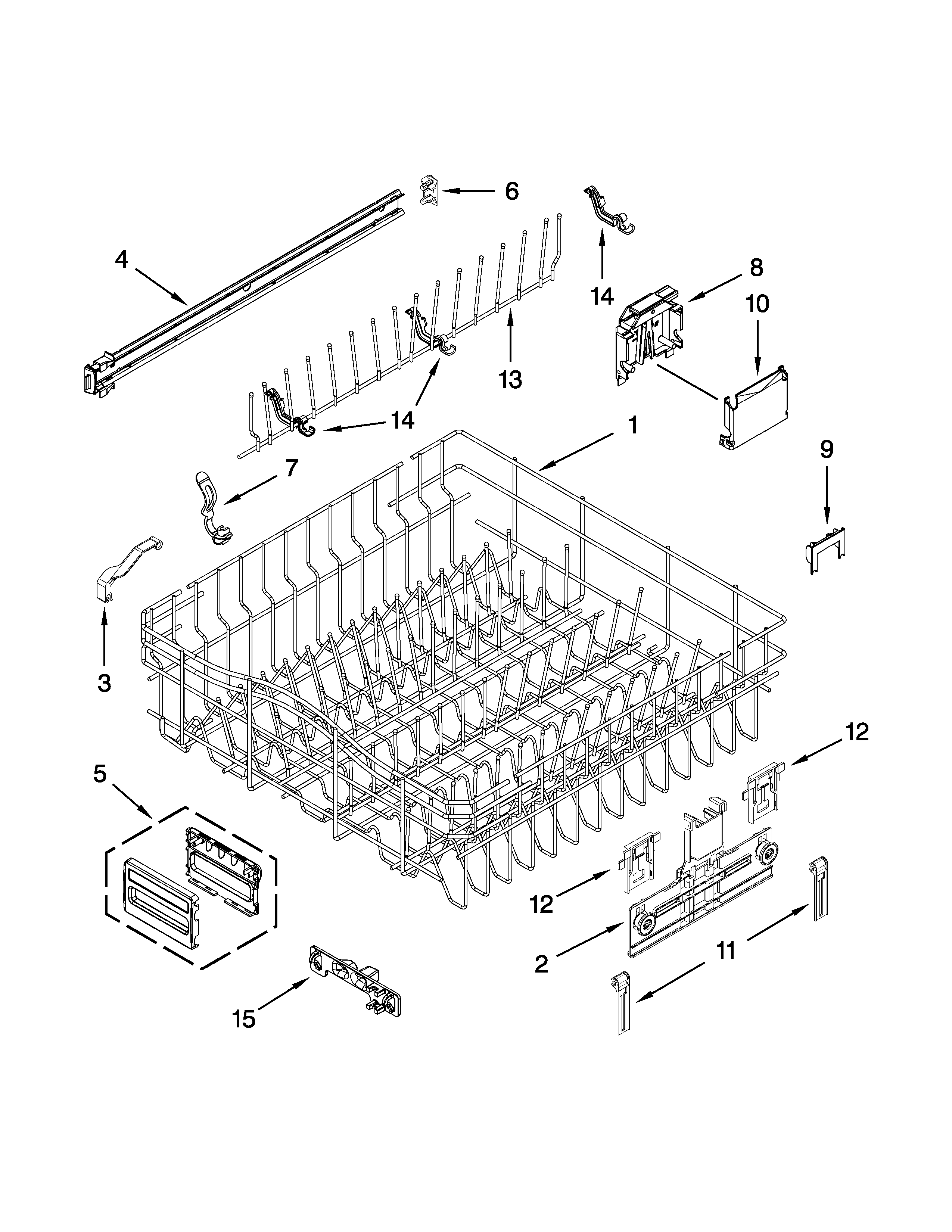 Upper rack and track parts