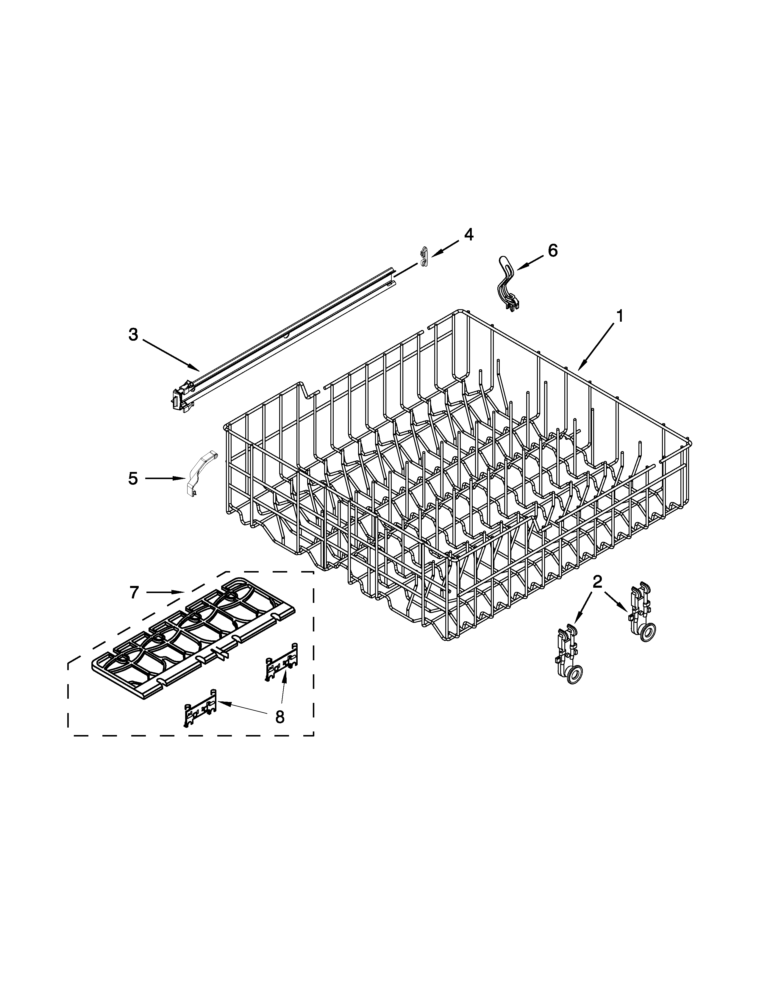 Upper rack and track parts