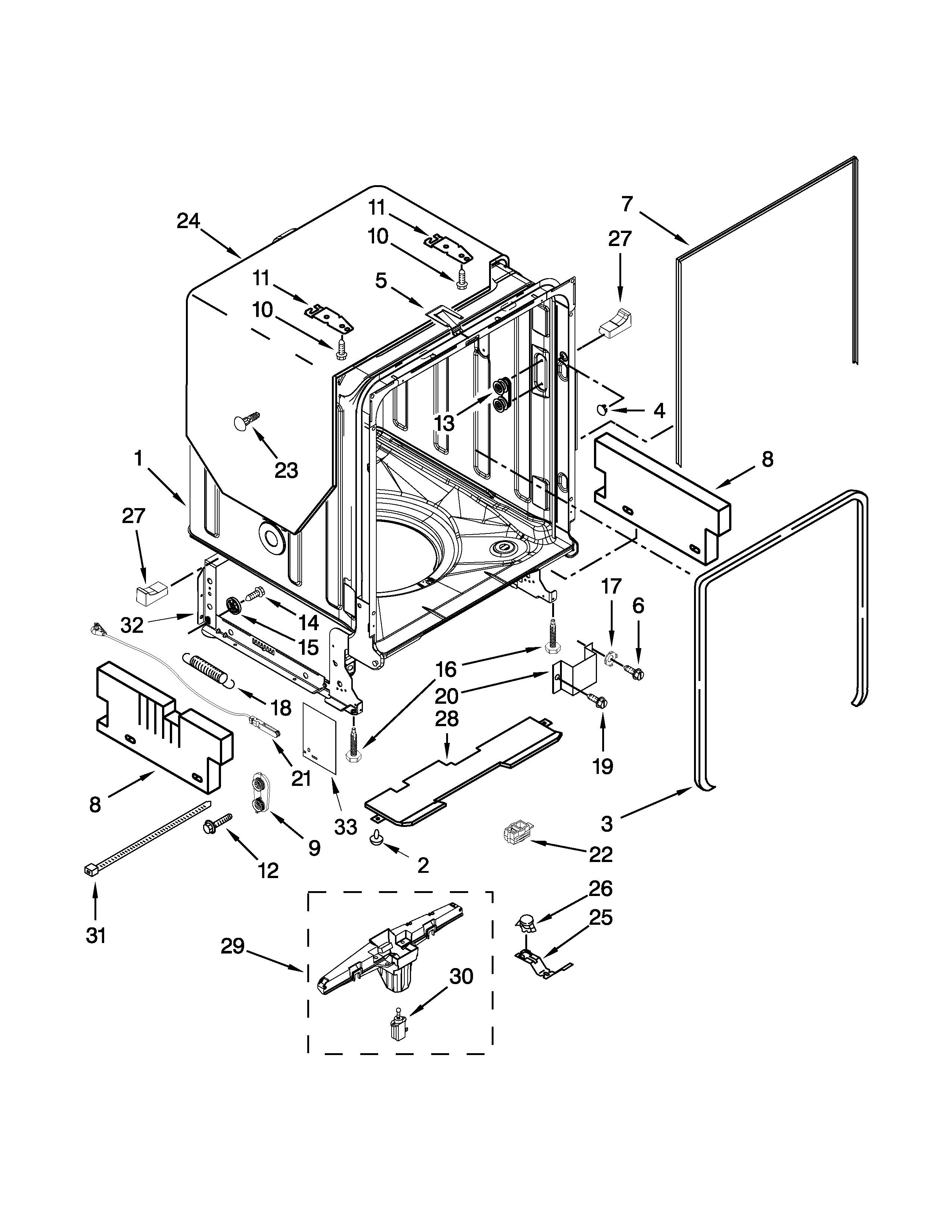 Tub and frame parts