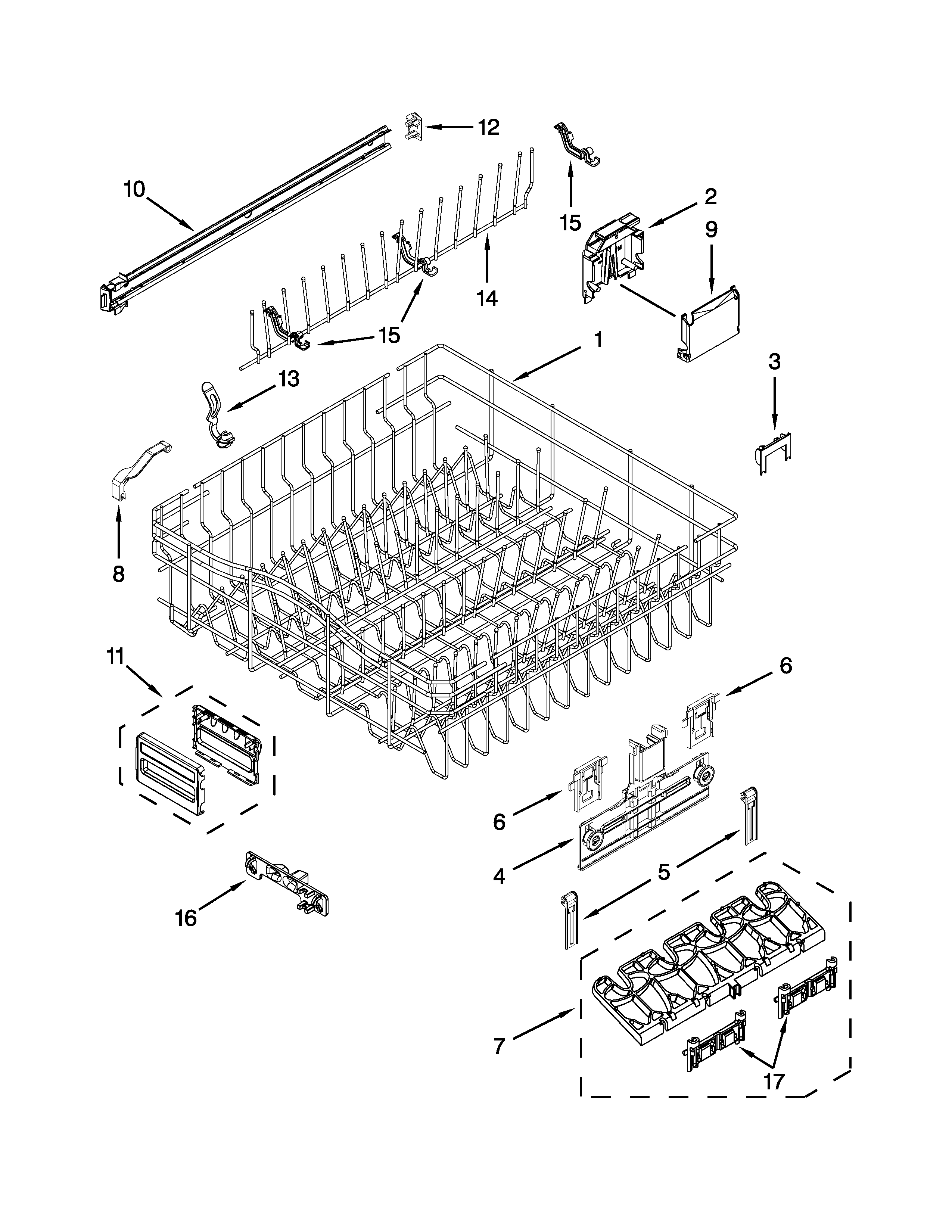 Upper rack and track parts