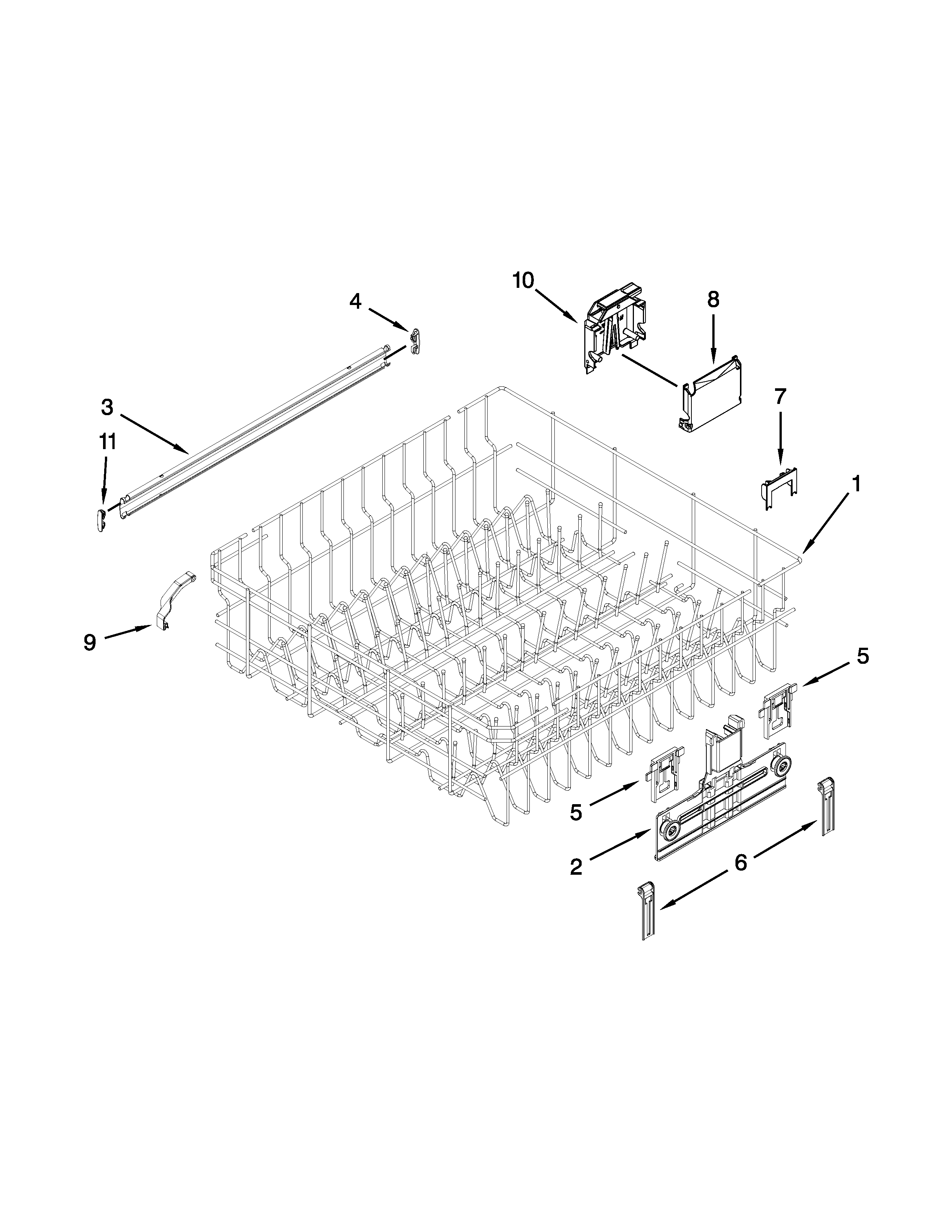 Upper rack and track parts