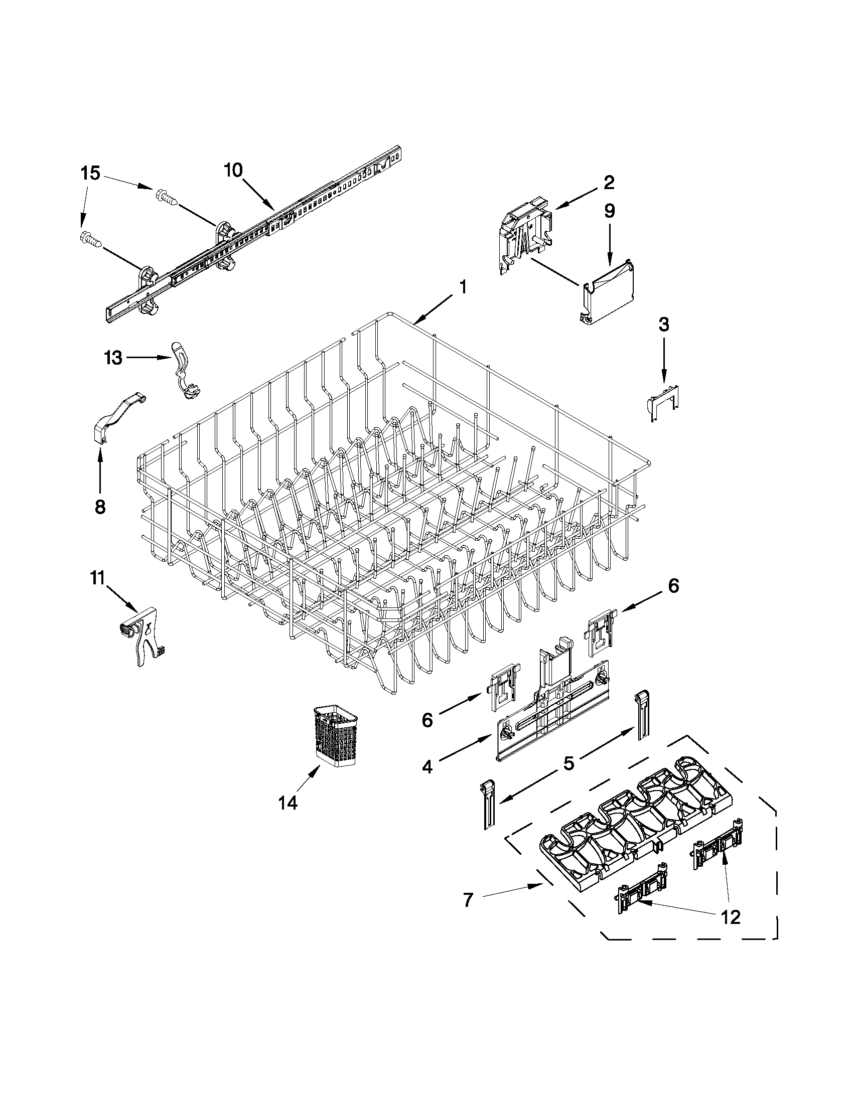 Upper rack and track parts