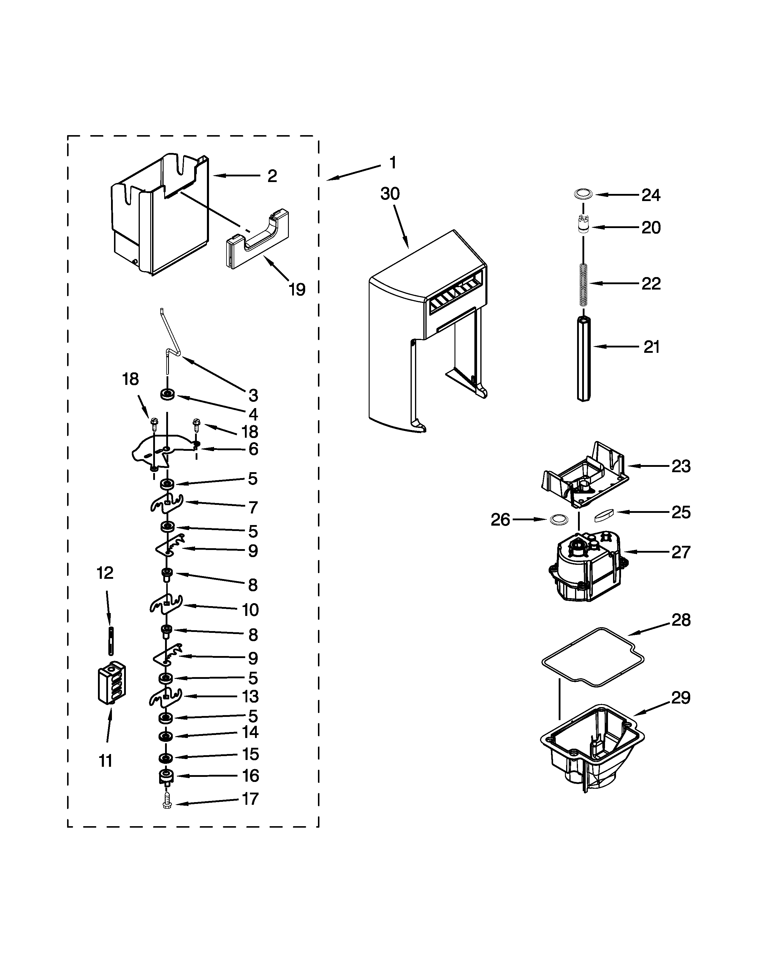 Motor and ice container parts
