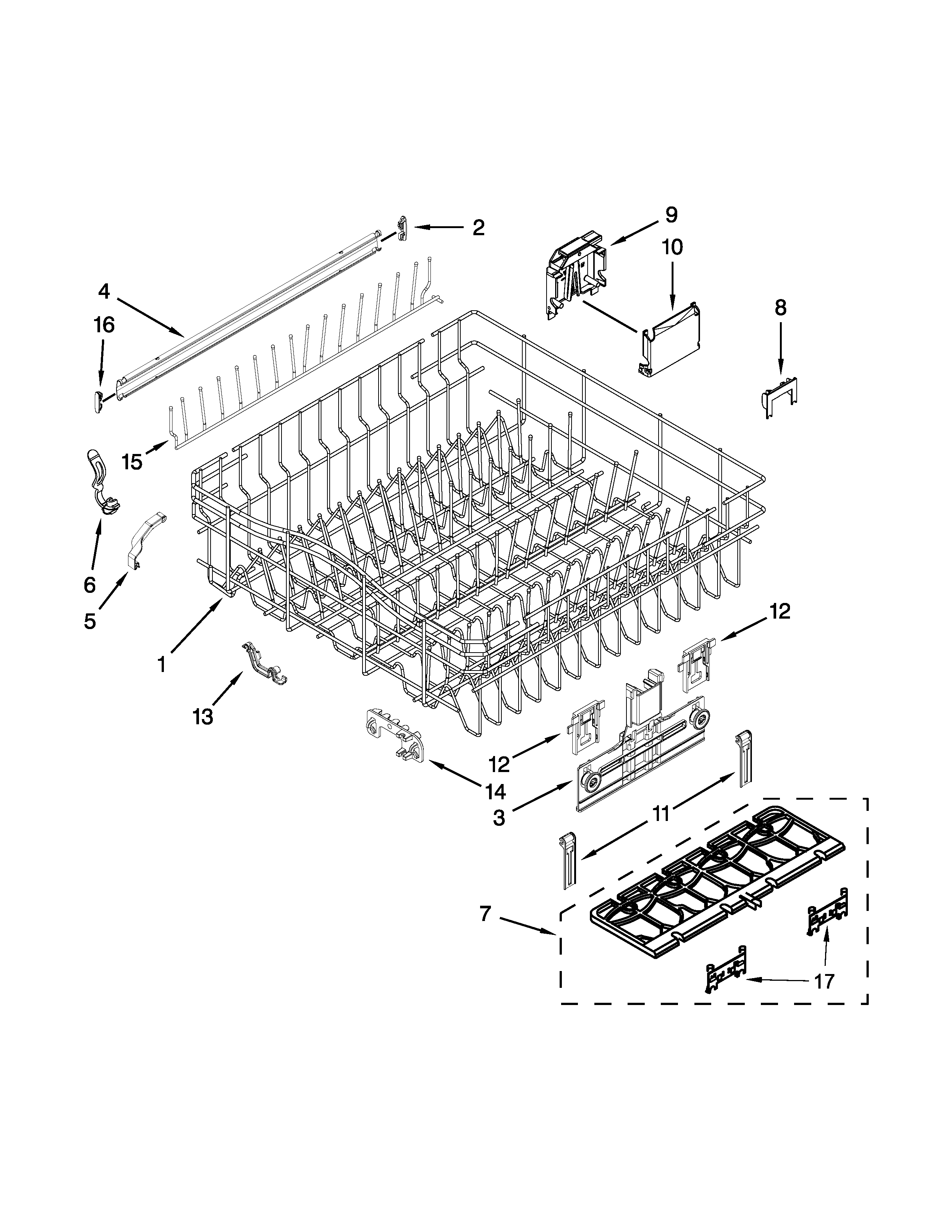 Upper rack and track parts