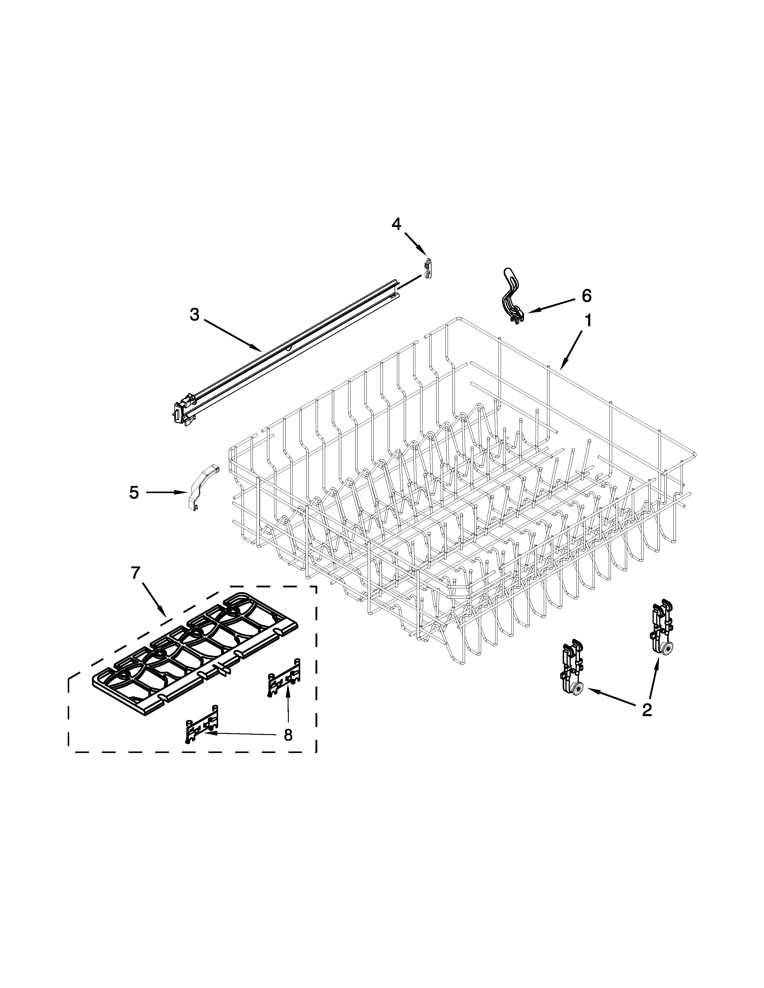 Upper rack and track parts