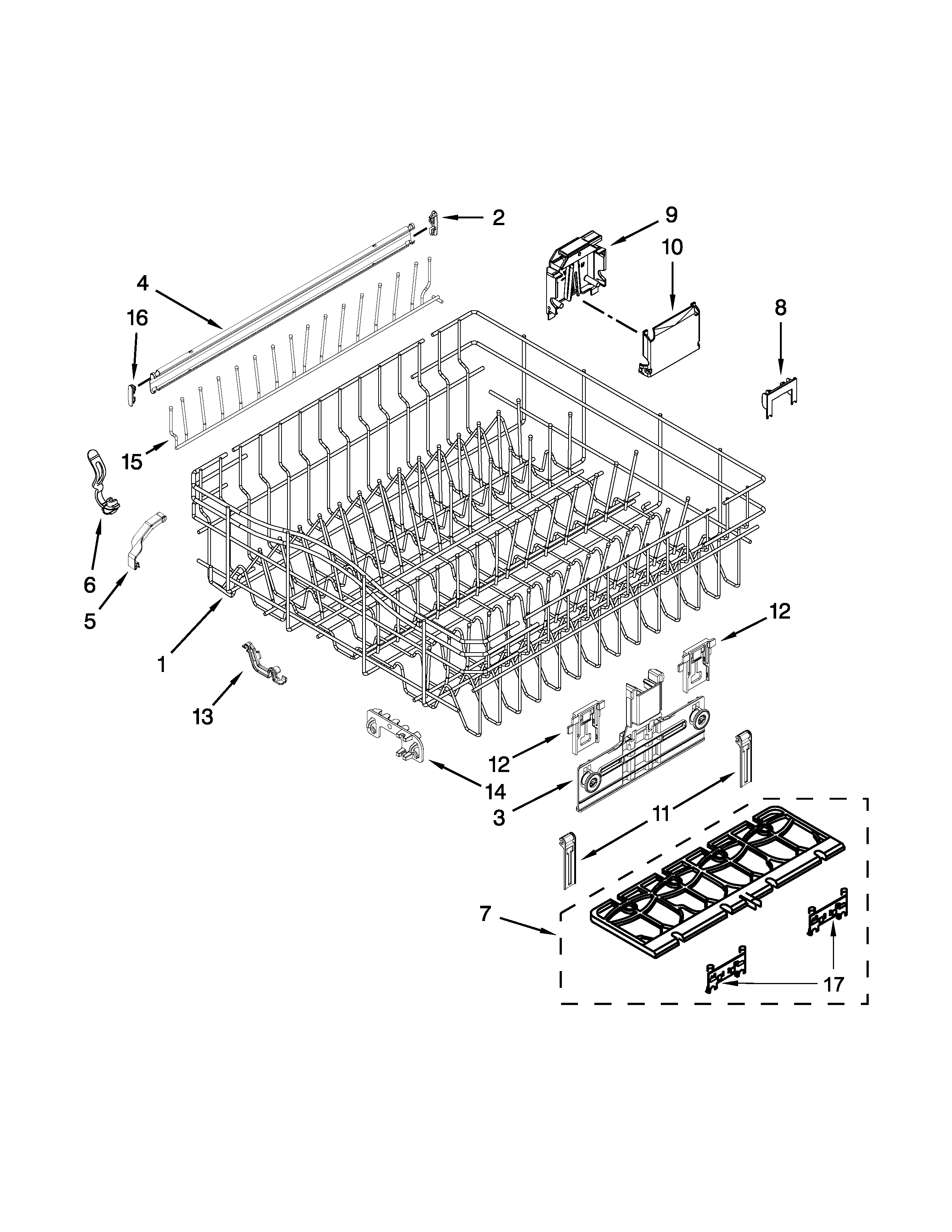 Upper rack and track parts