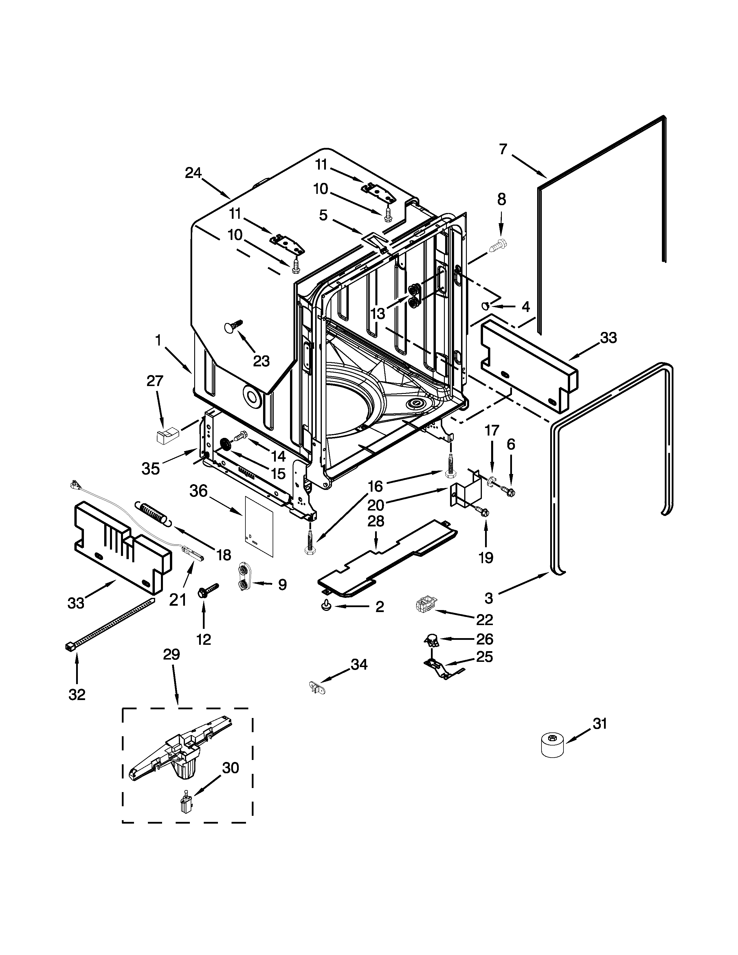 Tub and frame parts