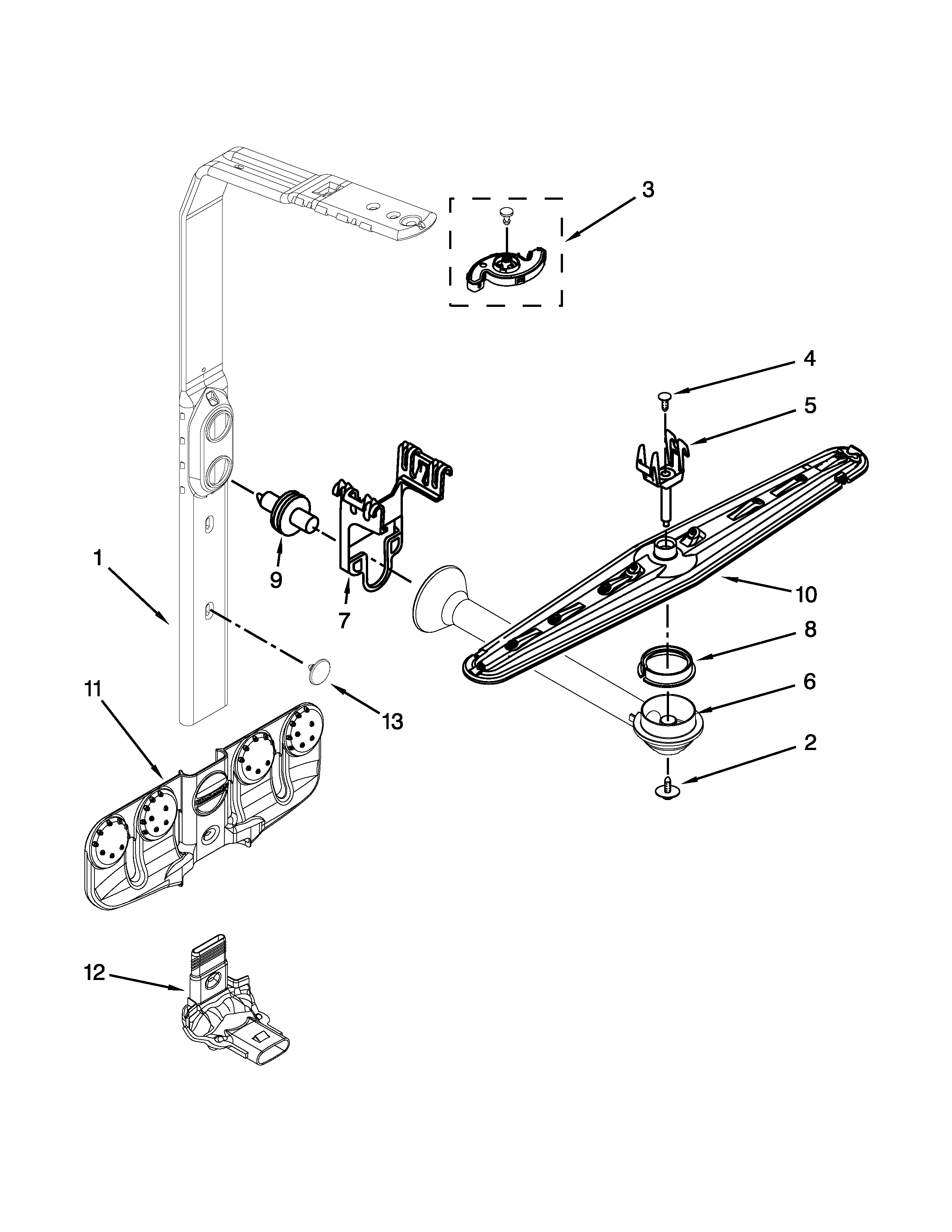 Upper wash and rinse parts