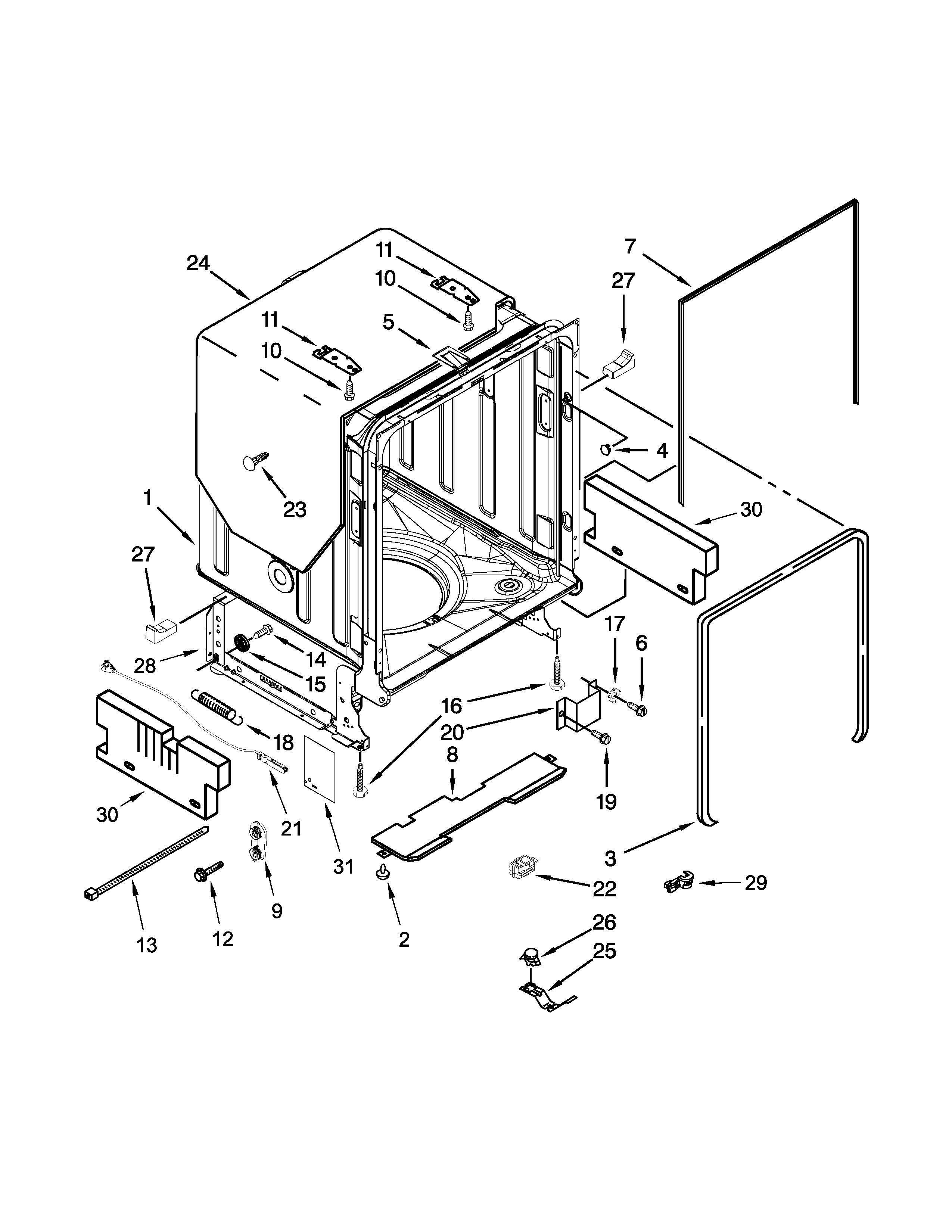 Tub and frame parts