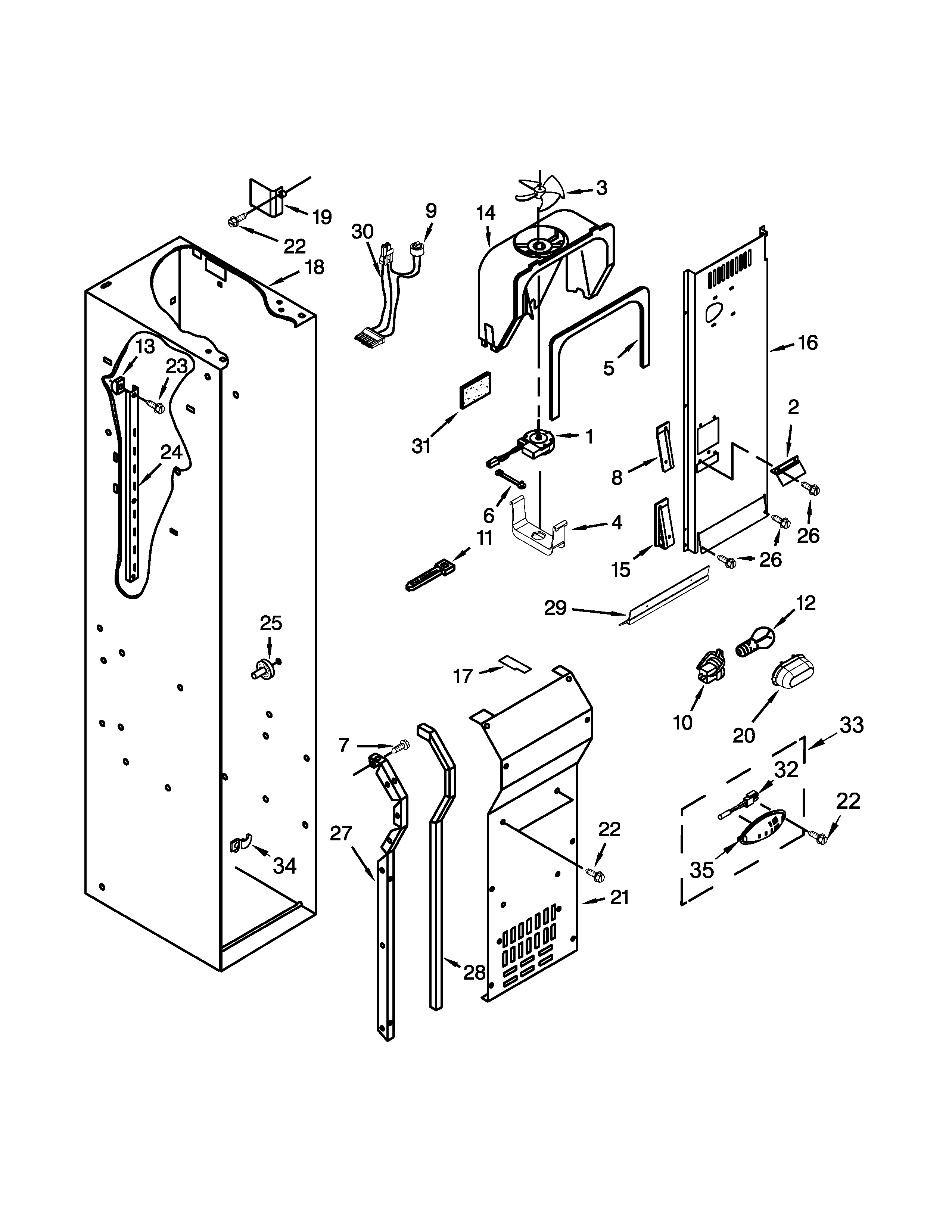 Freezer liner and air flow parts