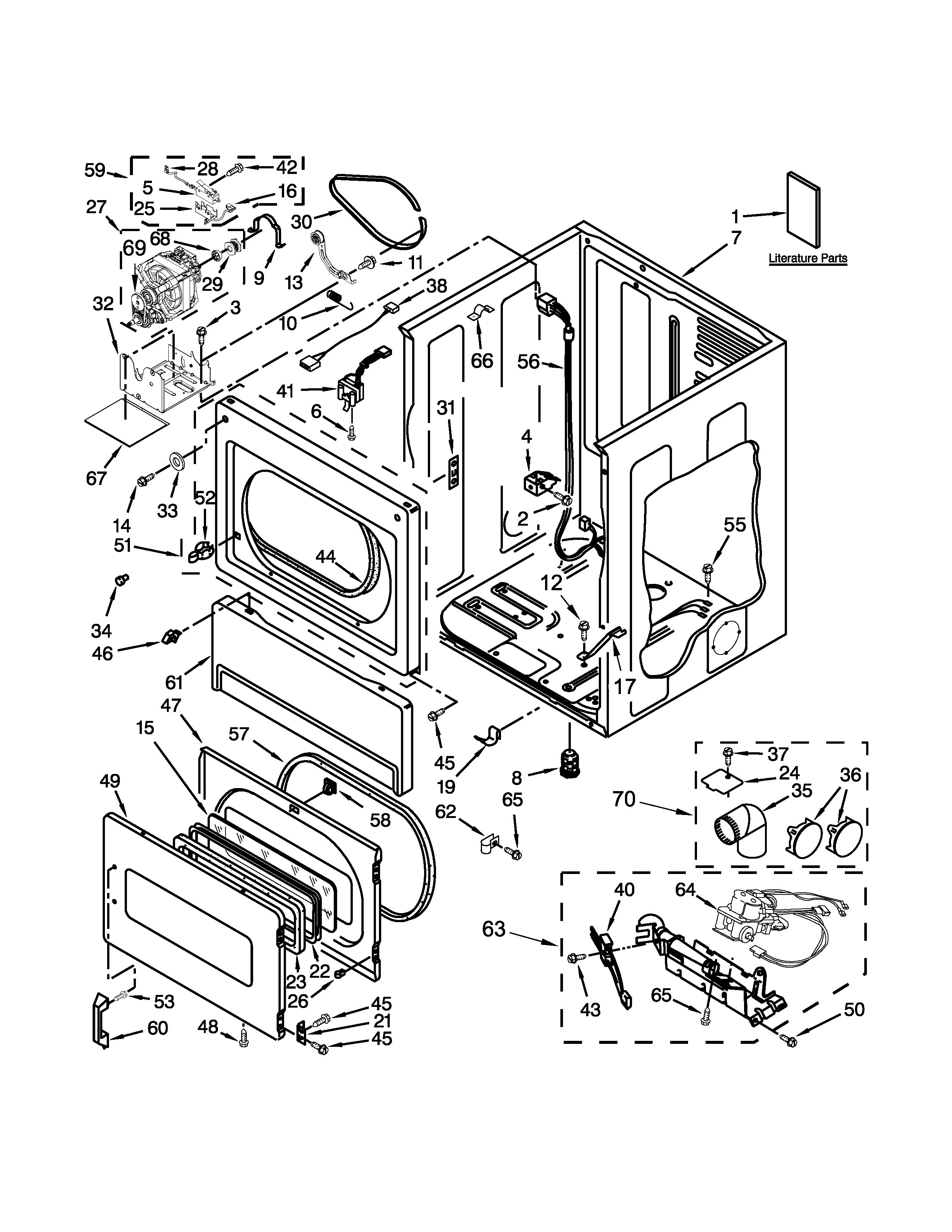 Lower cabinet and front panel parts