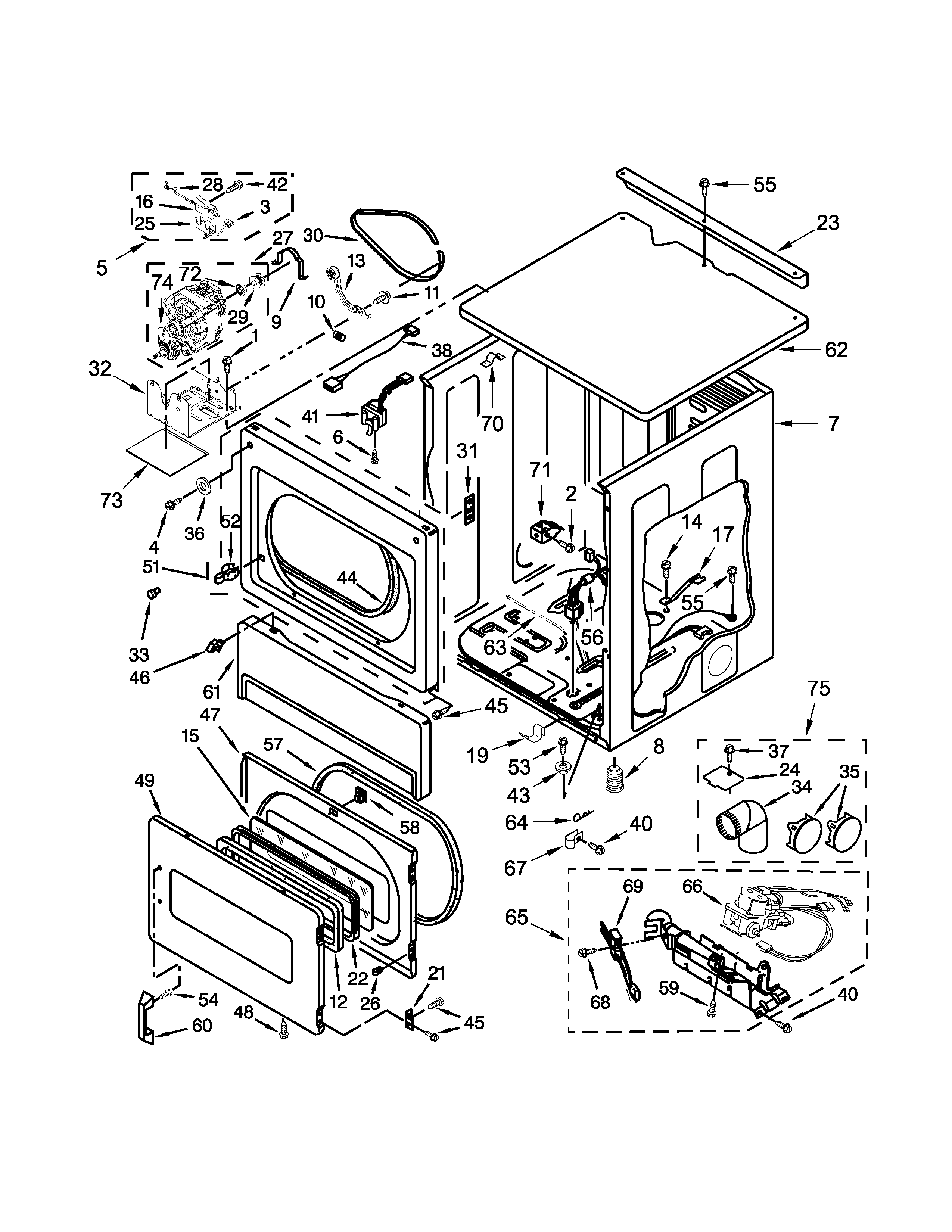 Upper cabinet and front panel parts