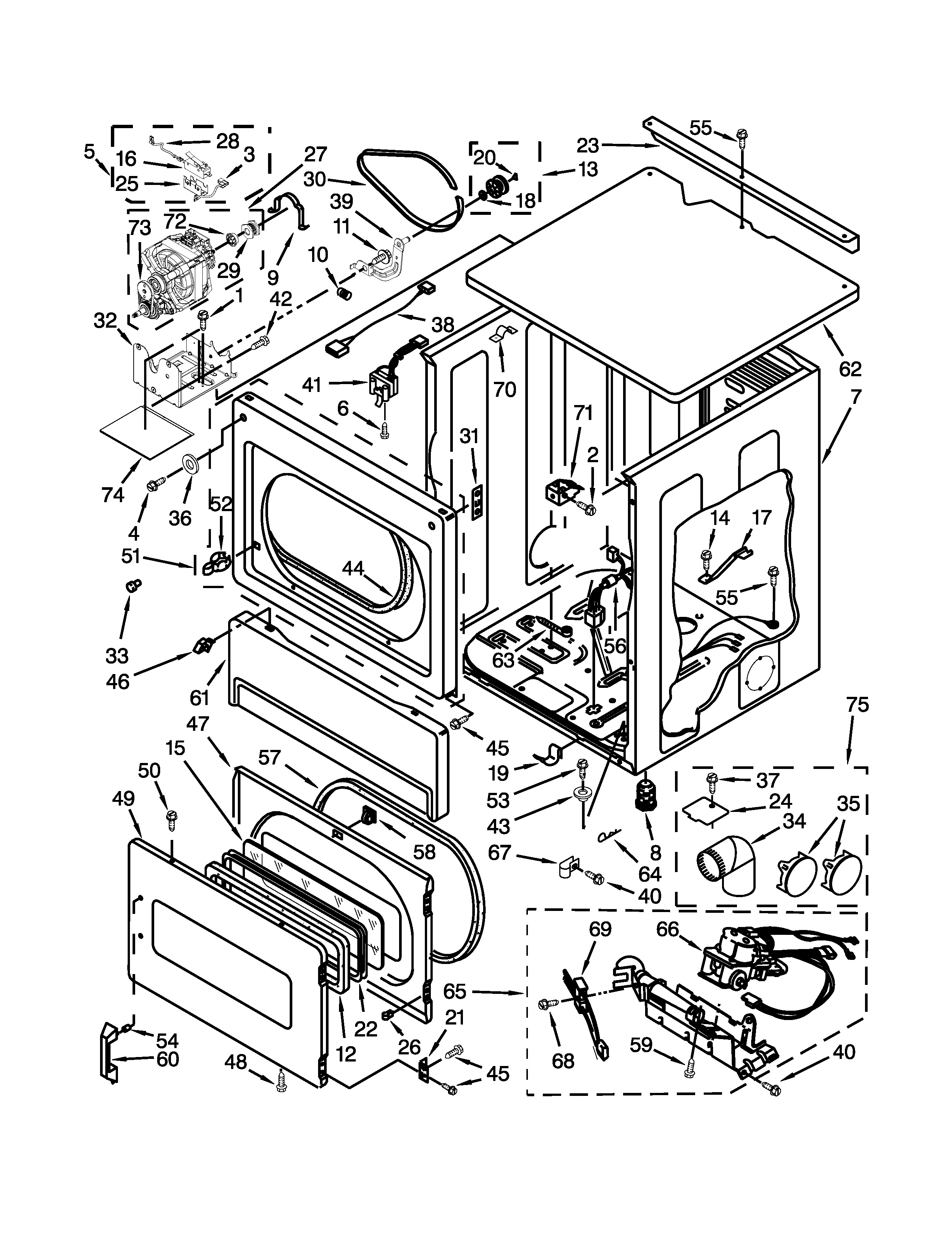 Upper cabinet and front panel parts