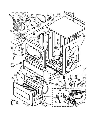 Upper cabinet and front panel parts