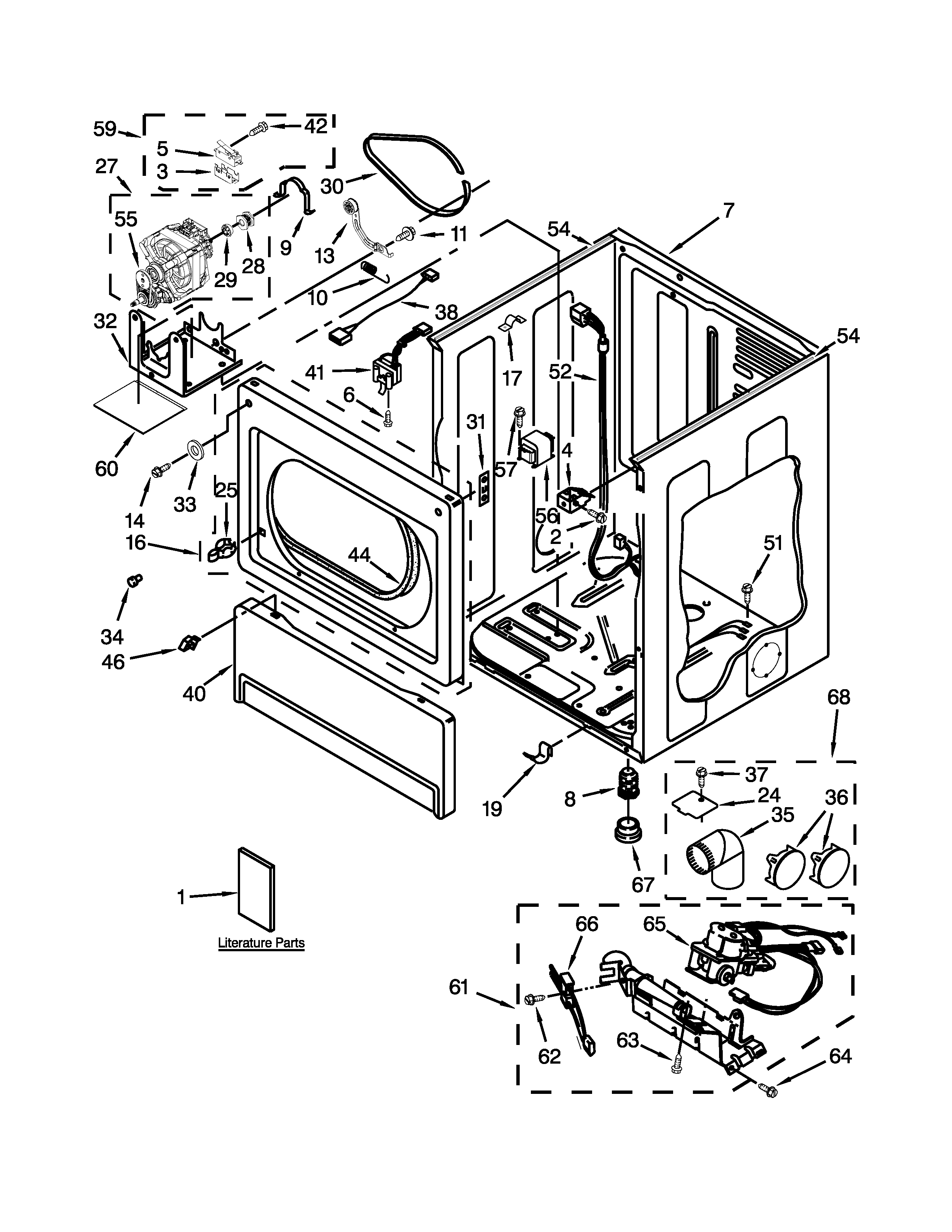 Lower cabinet and front panel parts