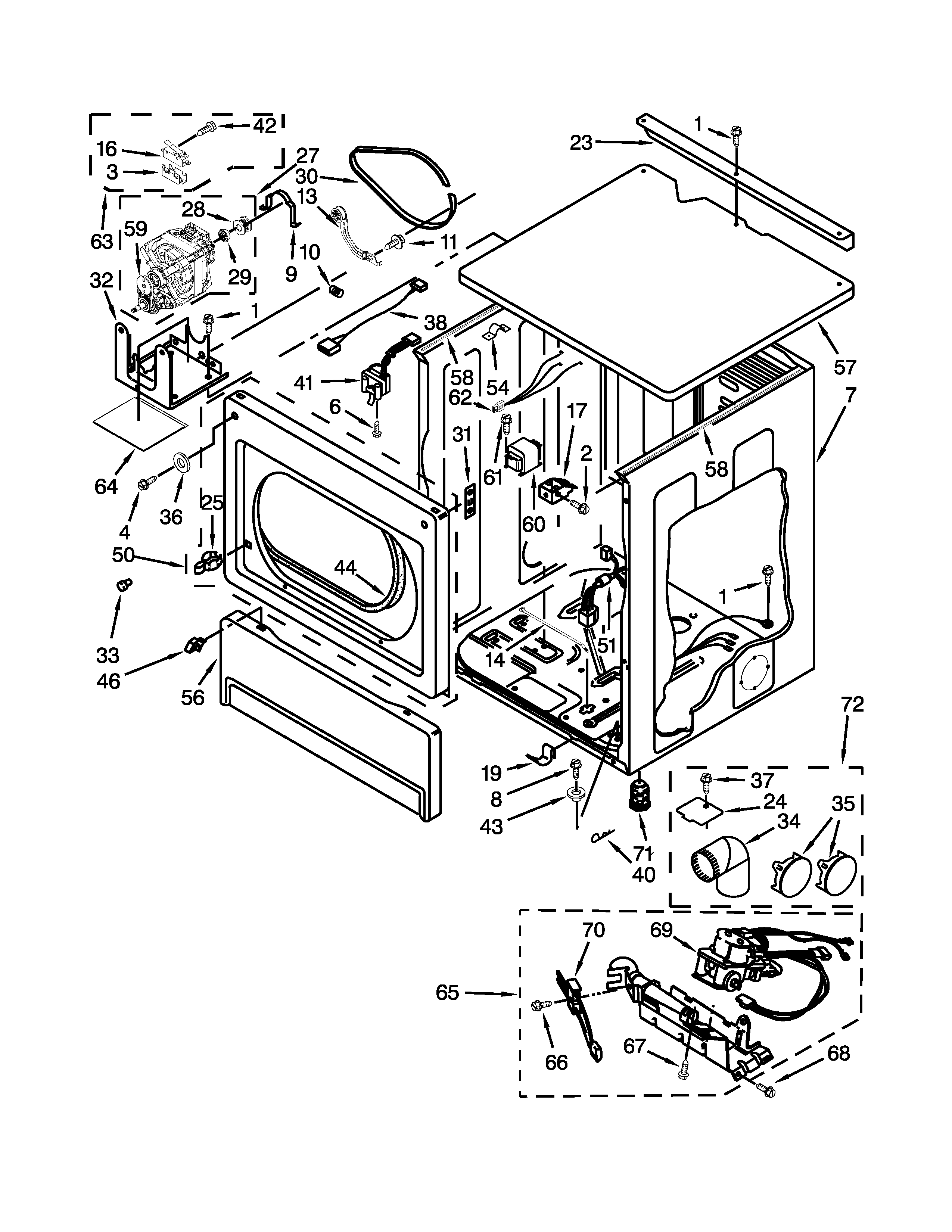 Upper cabinet and front panel parts